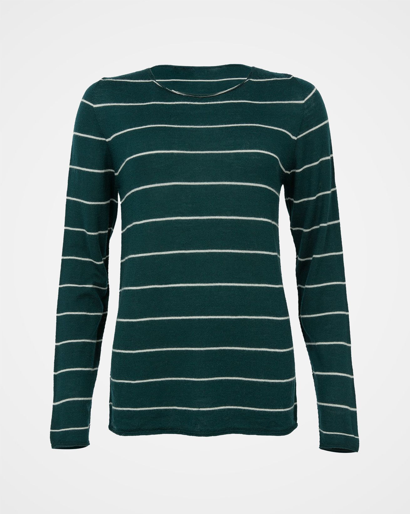 Fine Knit Merino Crew Neck / Pine Stripe / S
