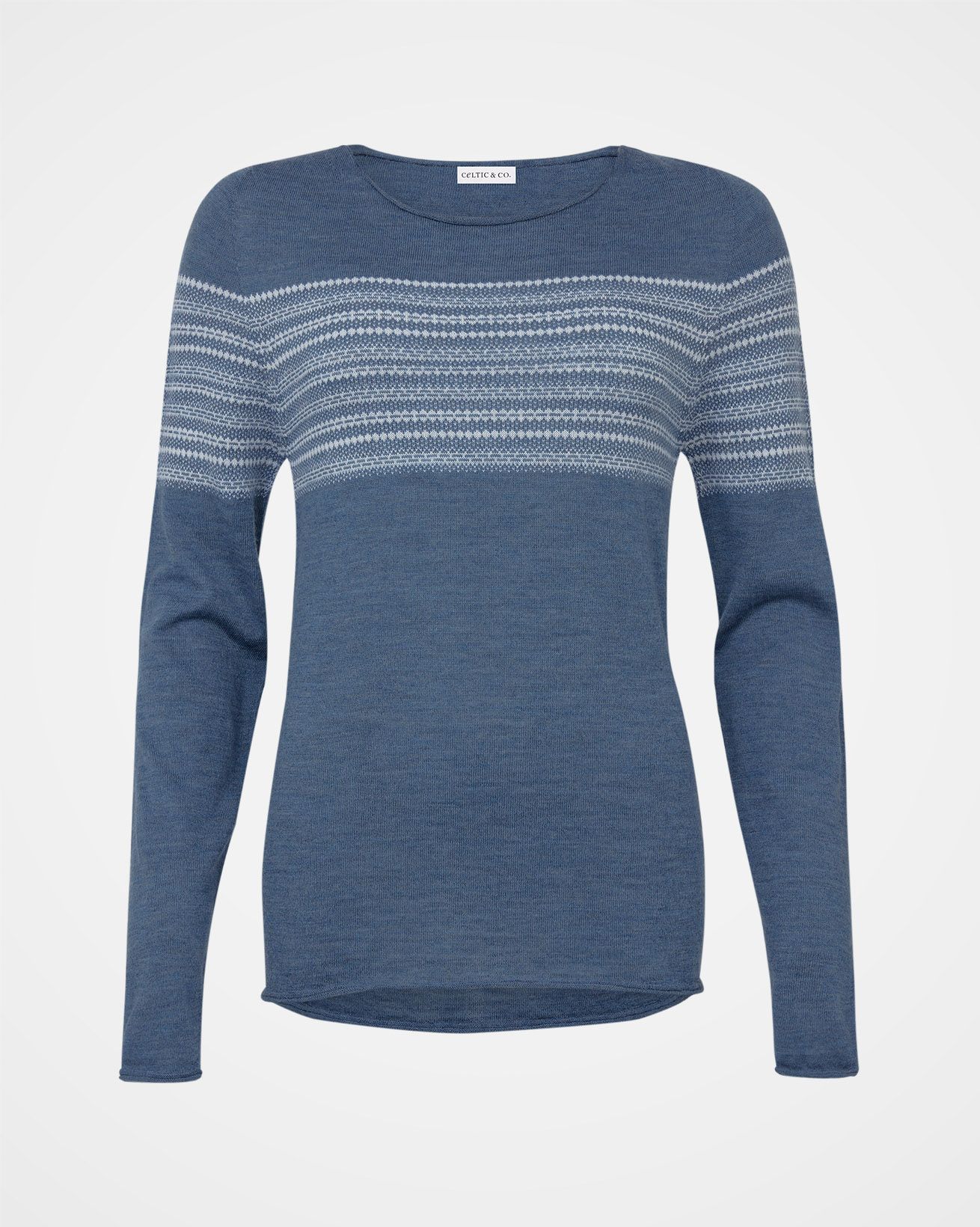 Fine Knit Merino Crew Neck / Indigo, Oatmeal / L