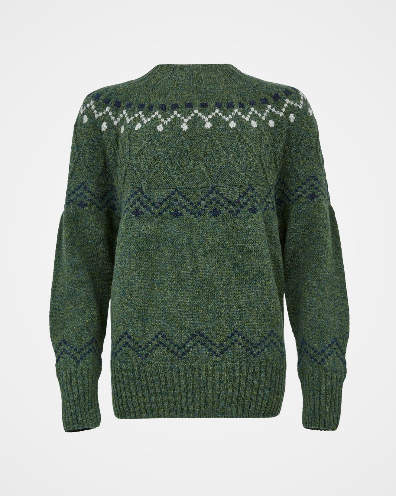 Textured Stitch Fair Isle Yoke Jumper / Olive / S