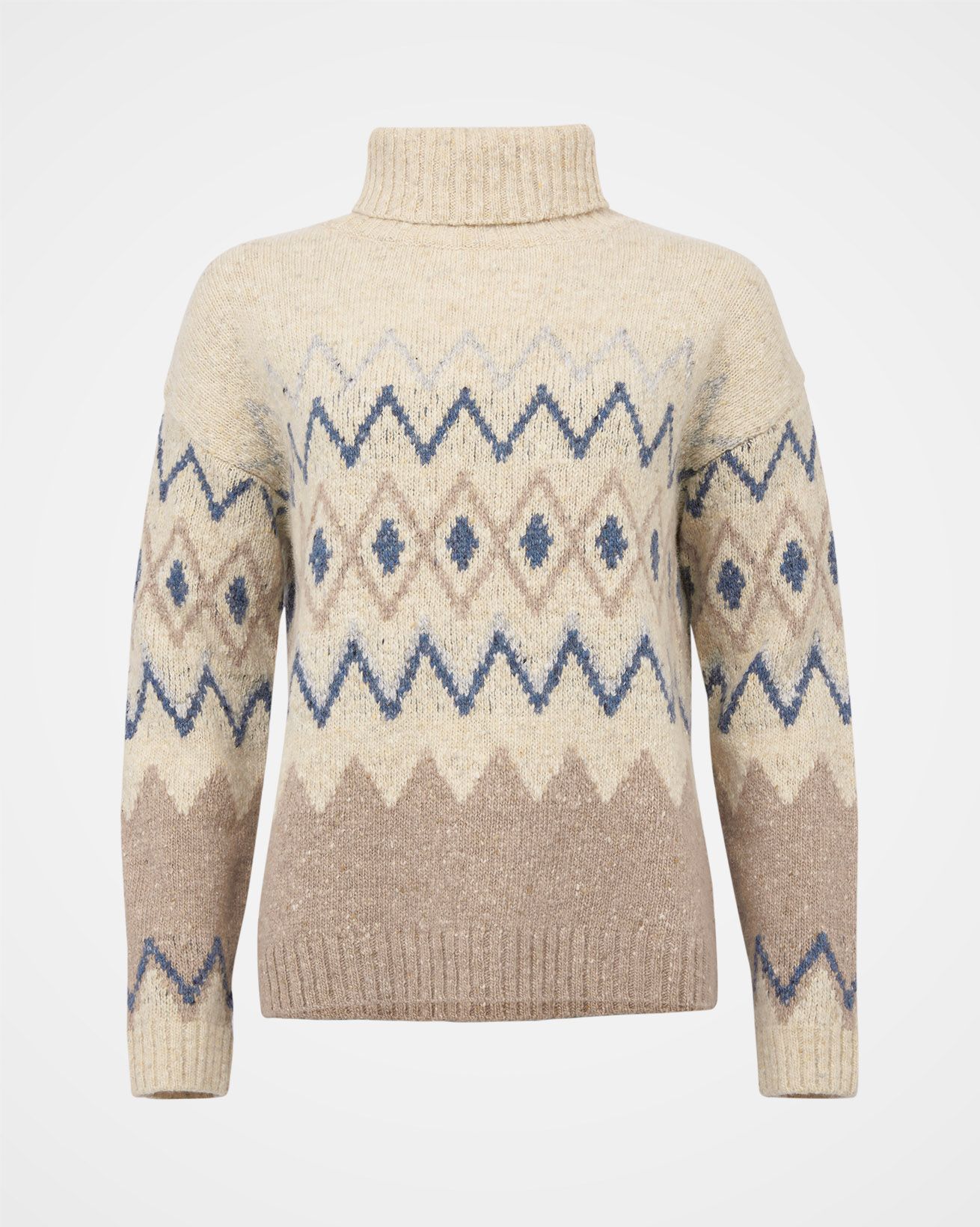 Donegal Zig Zag Roll Neck Jumper / Oatmeal Mix / S
