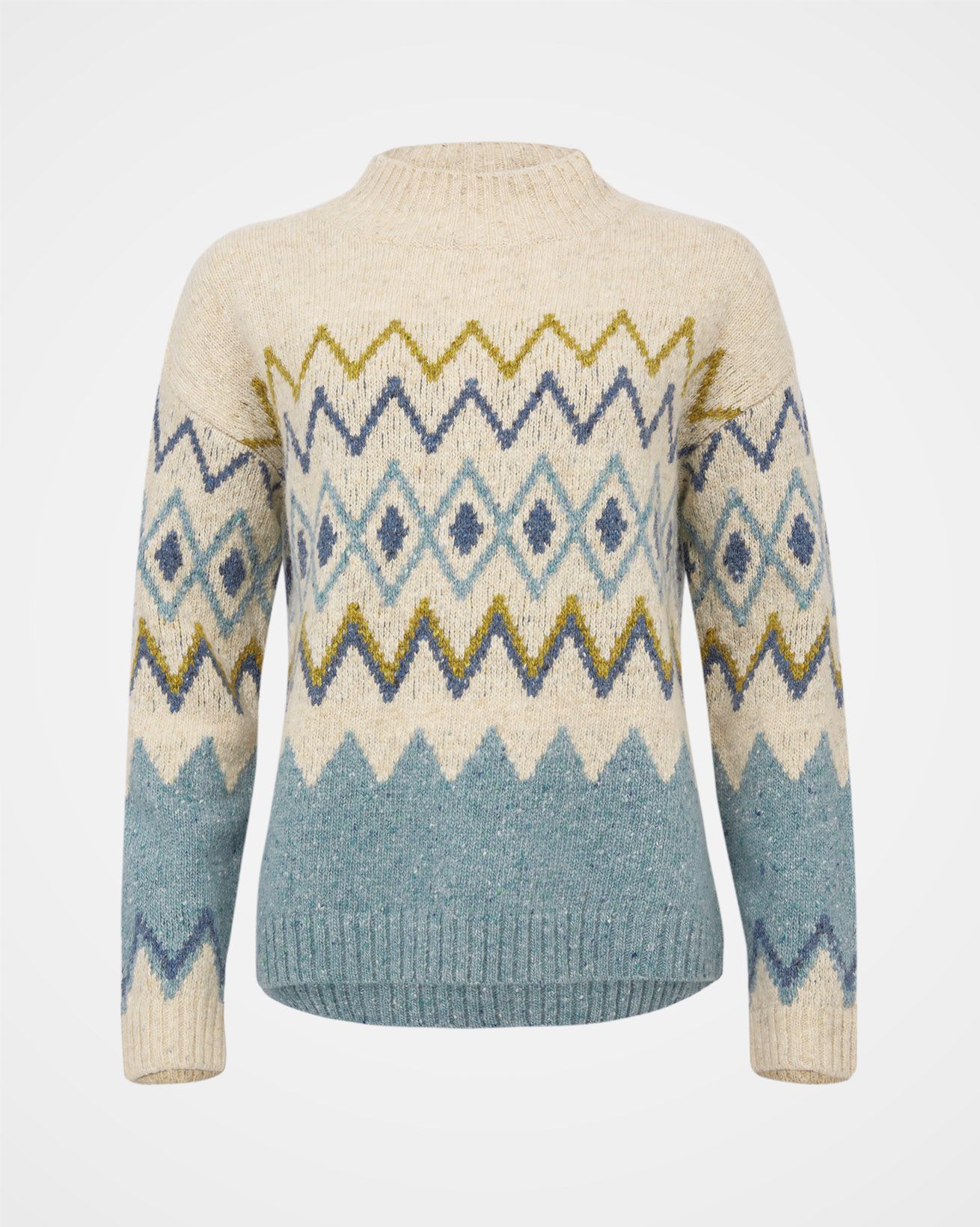 Donegal Zig Zag Mock Neck Jumper / Oatmeal Skylight / S