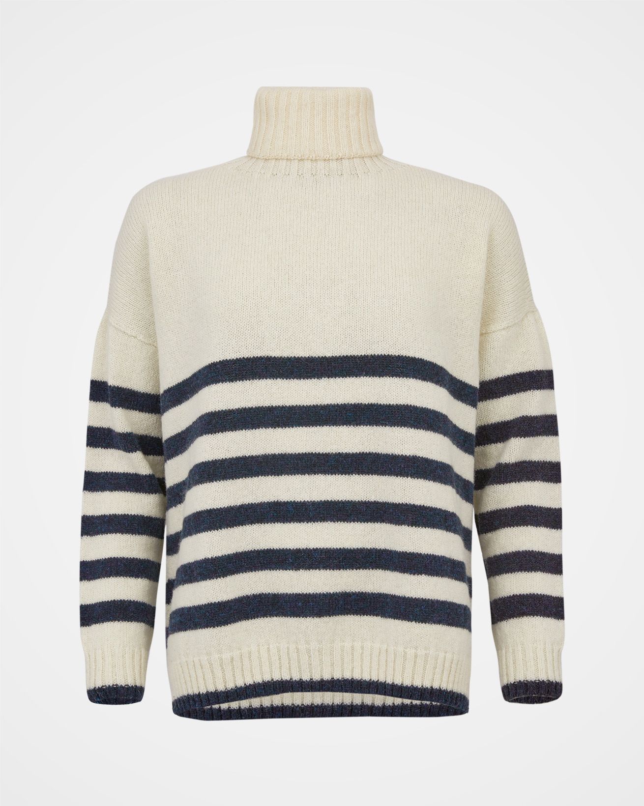 Slouch Roll Neck Jumper / Ecru Navy Stripe / M