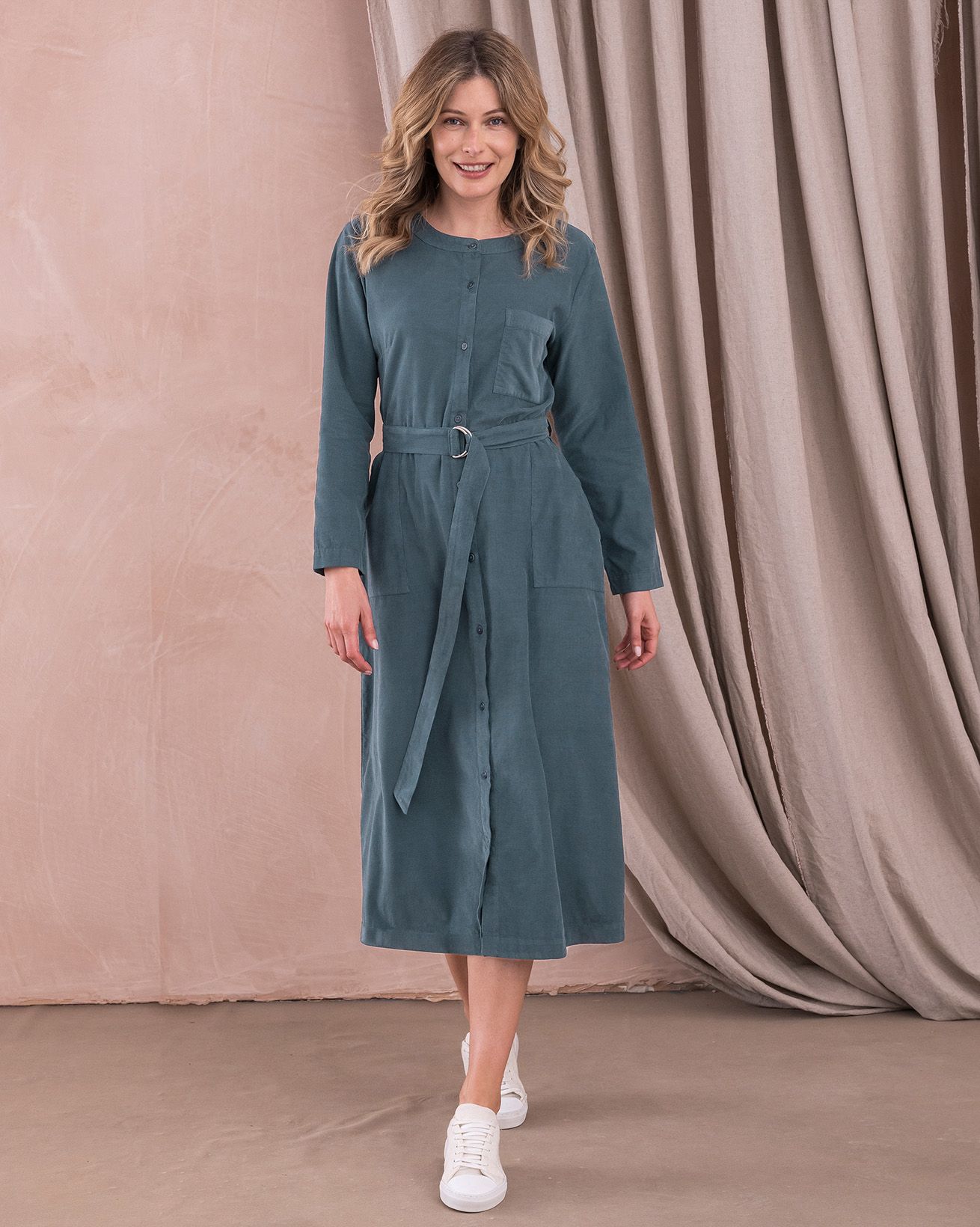 Baby Cord Belted Midi Dress