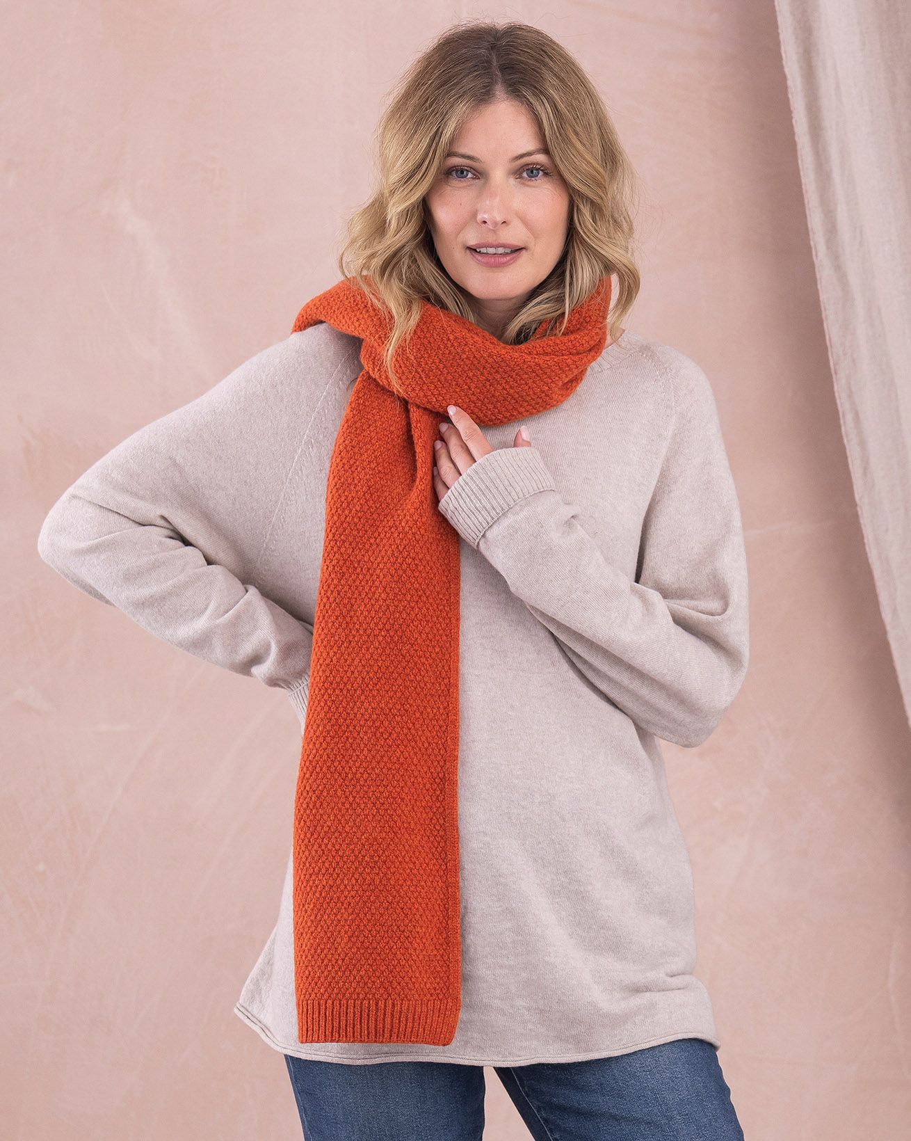Lambswool Moss Stitch Scarf