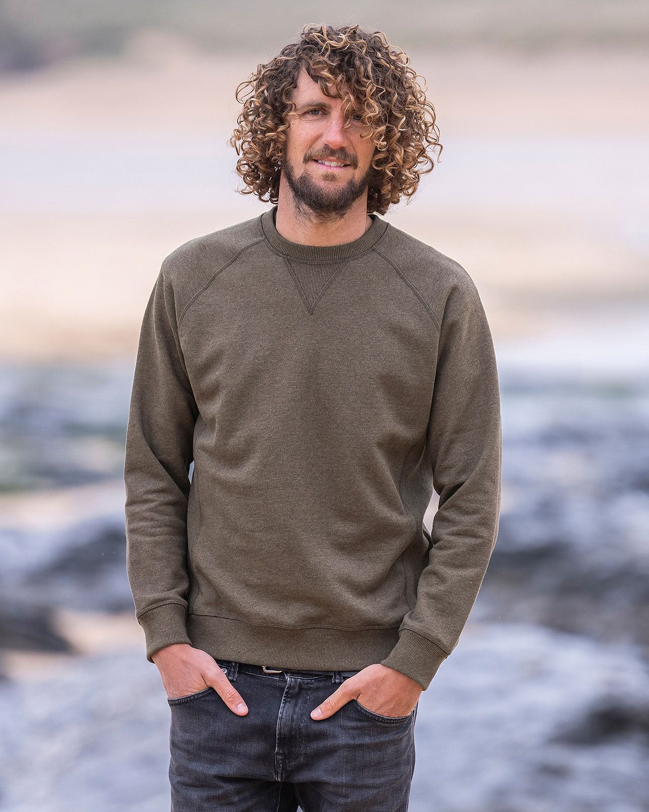 Sweatshirt Homme Col Rond À Détails Côtelés En Coton Biologique