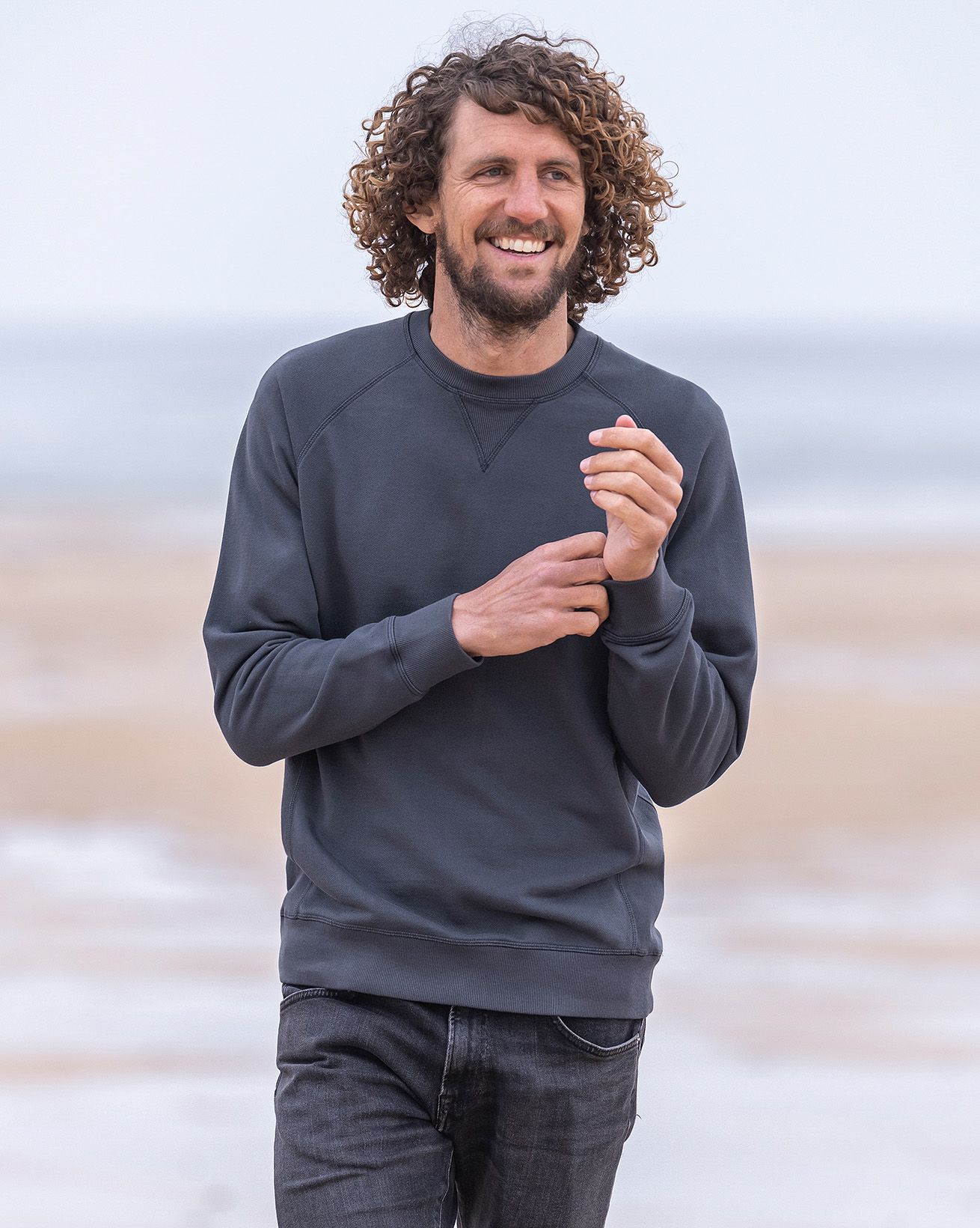 Sweatshirt Homme Col Rond À Détails Côtelés En Coton Biologique