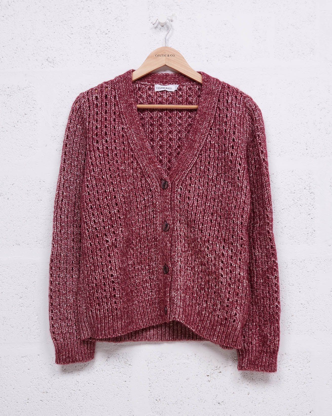 Chunky Knit V-Necked Cardigan / Damson / S