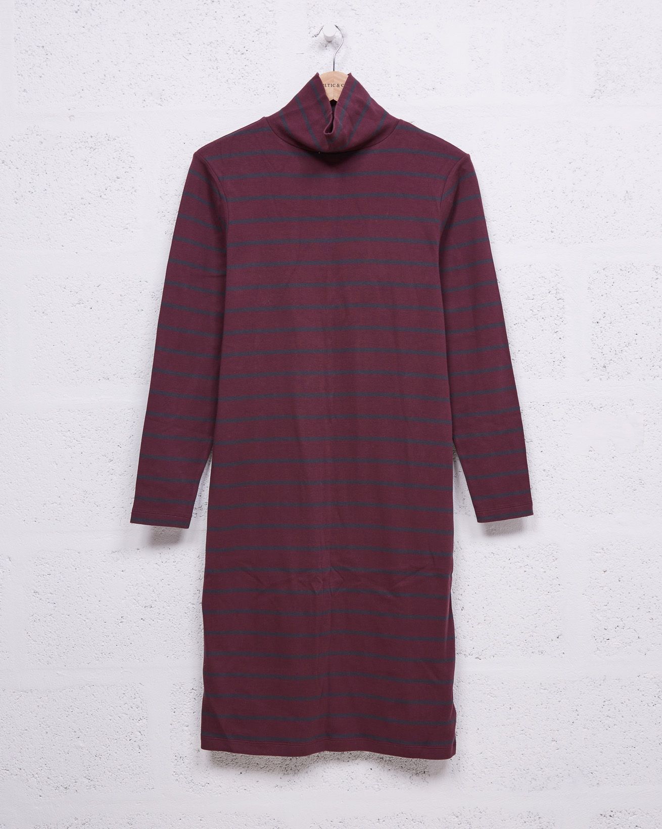 Roll Neck Dress / Damson / Charcoal Stripe / 10
