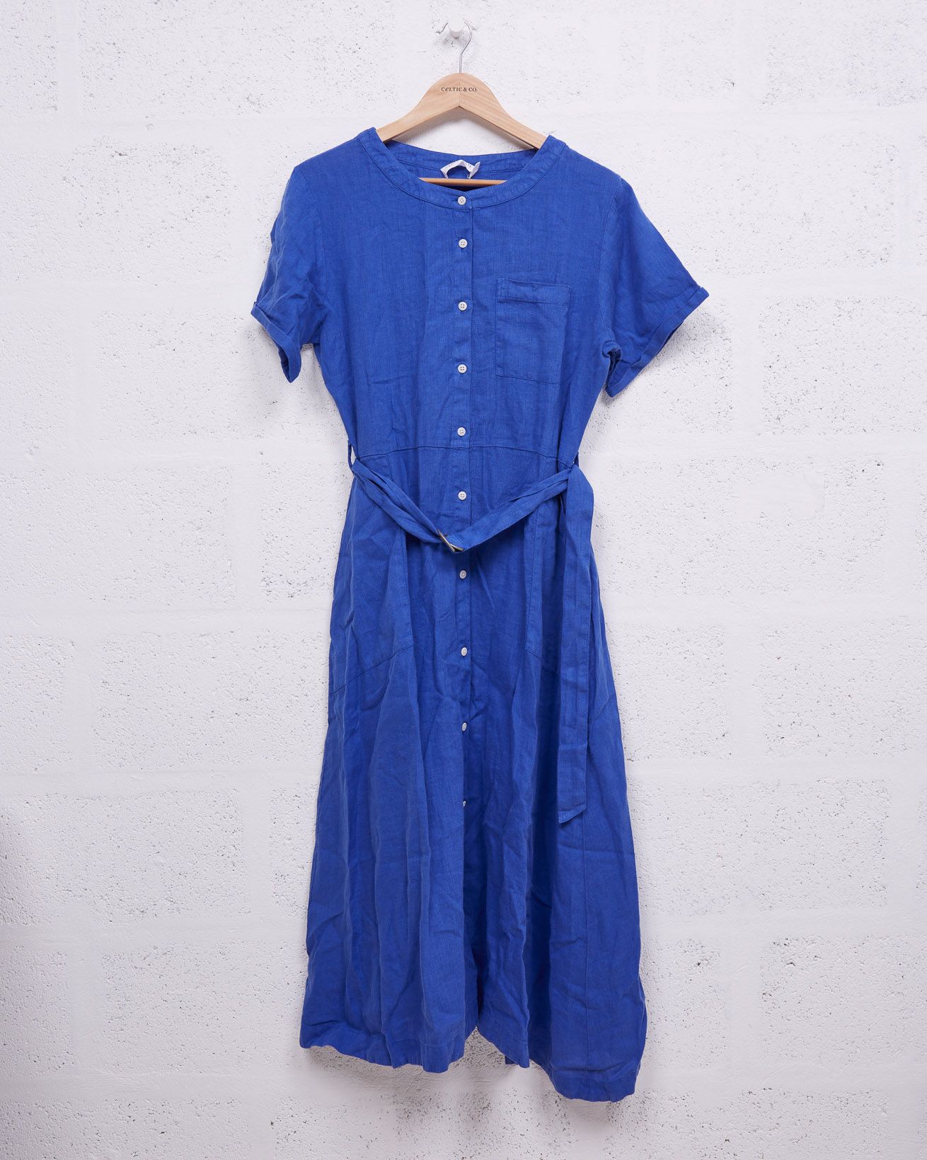 Linen Button Through Dress / Cobalt Blue / 18