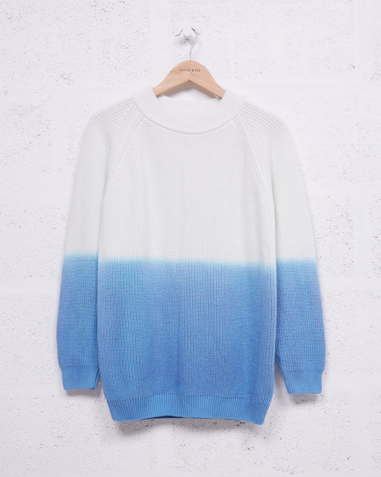 Cotton Ombre Crew Jumper / Ivory, Blue / S