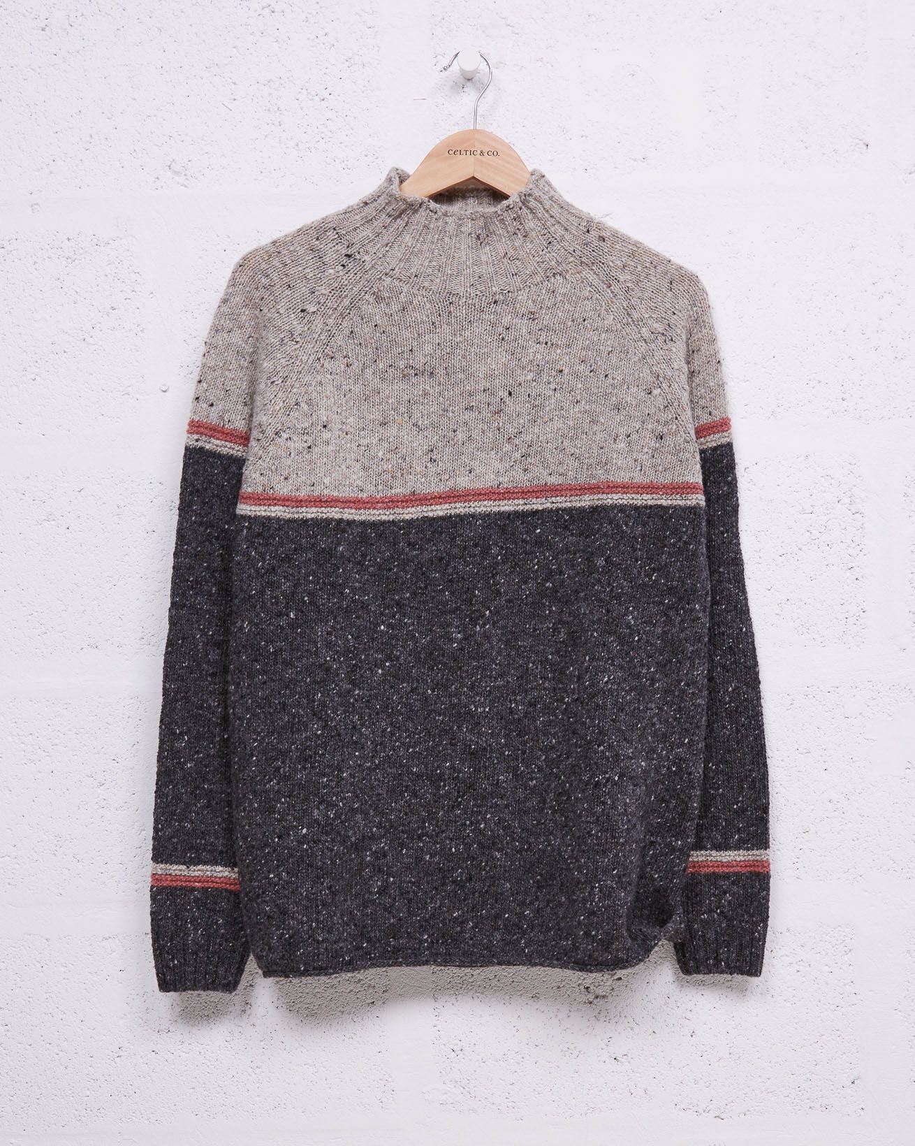 Flecked Funnel Neck Jumper / Charcoal Colourblock / S