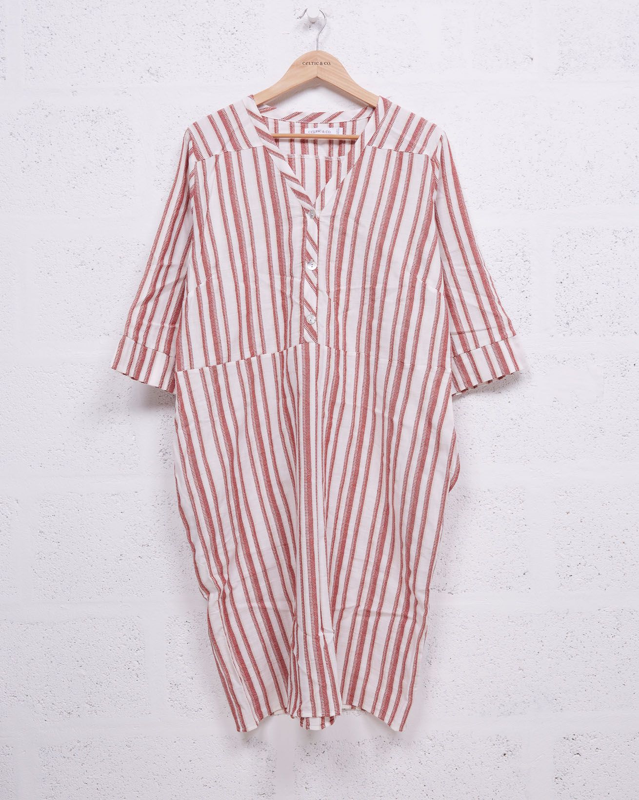 Striped Knee Length Dress / Chalk, Burnt Sienna / 18