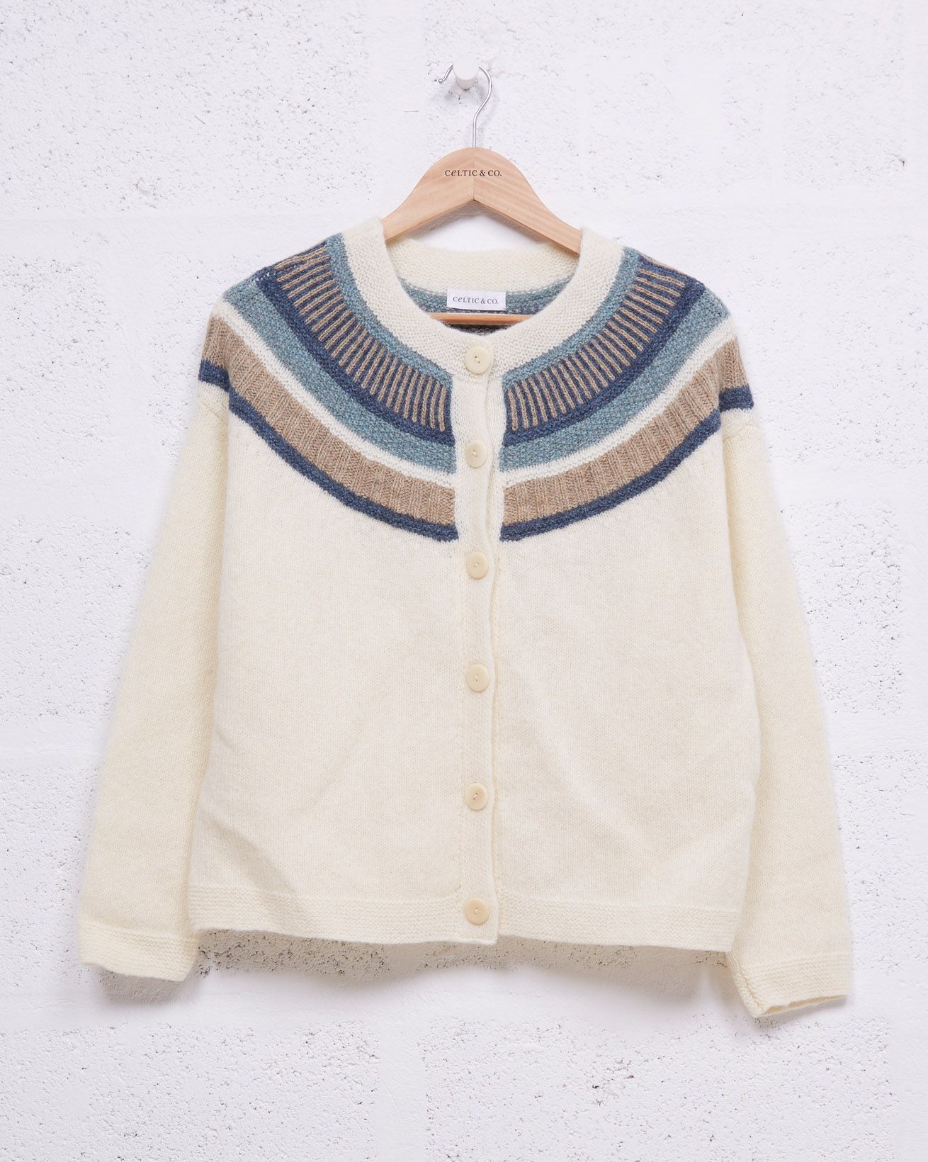 Shetland Statement Yoke Cardigan / Cream / S