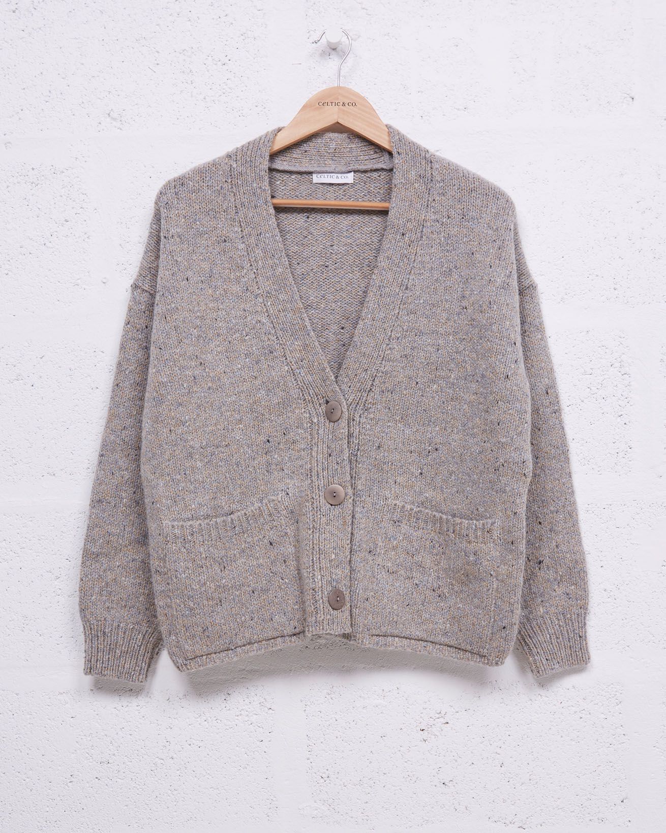 Alpaca Tweed Cardigan / Oatmeal, Blue Fleck / S
