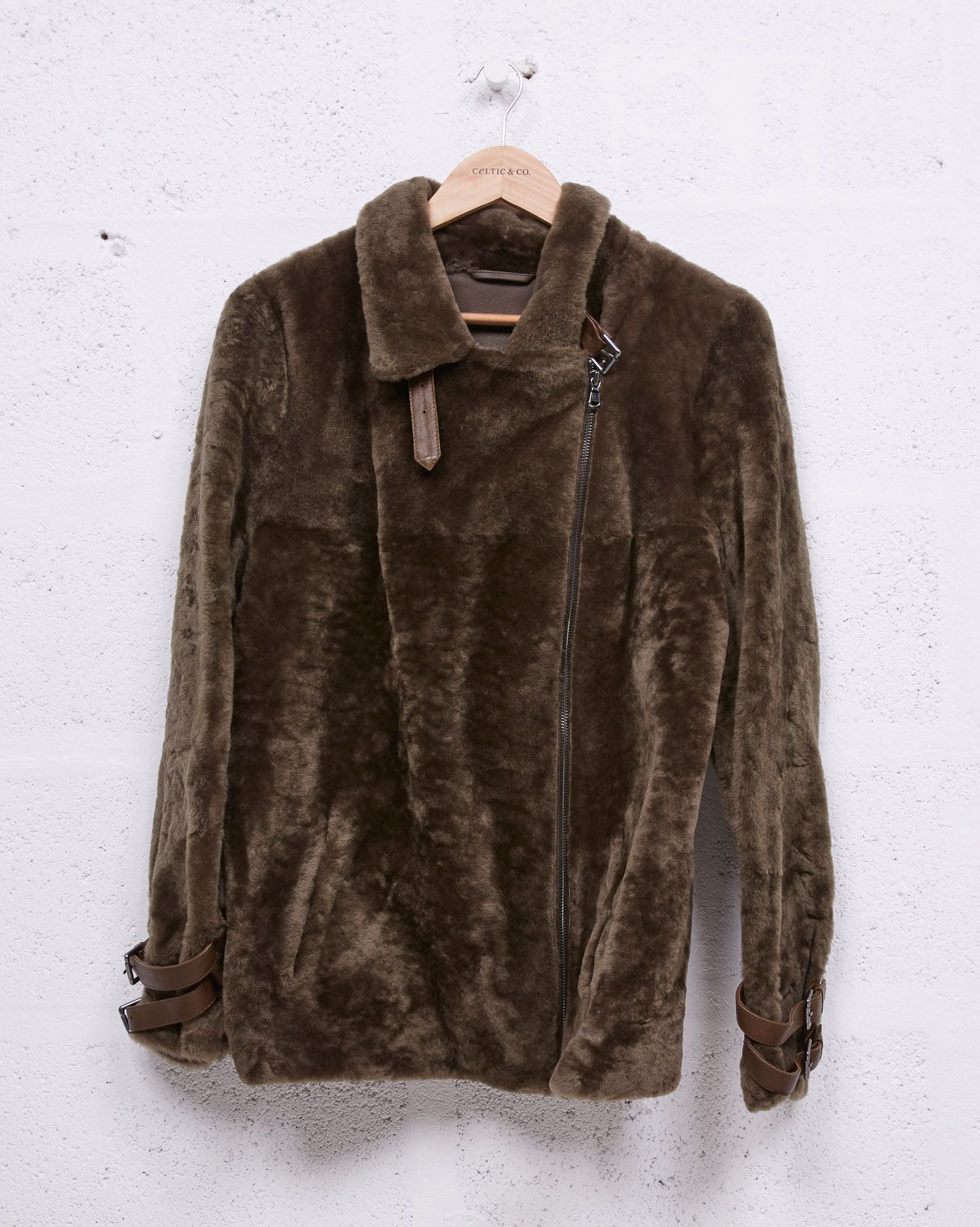 Teddy Zip Up Sheepskin Jacket / Olive / 10  