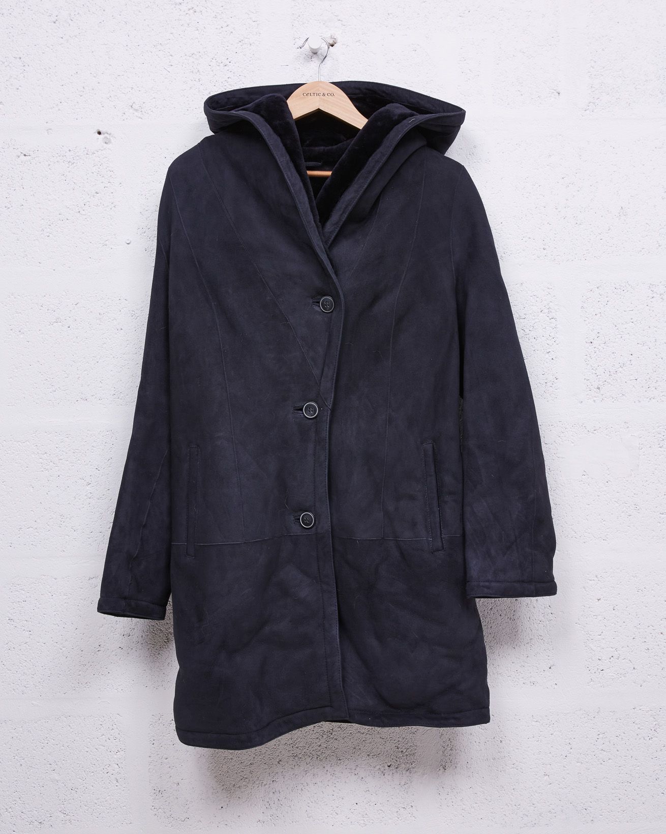 Hooded Sheepskin Coat / Dark Navy / 12  
