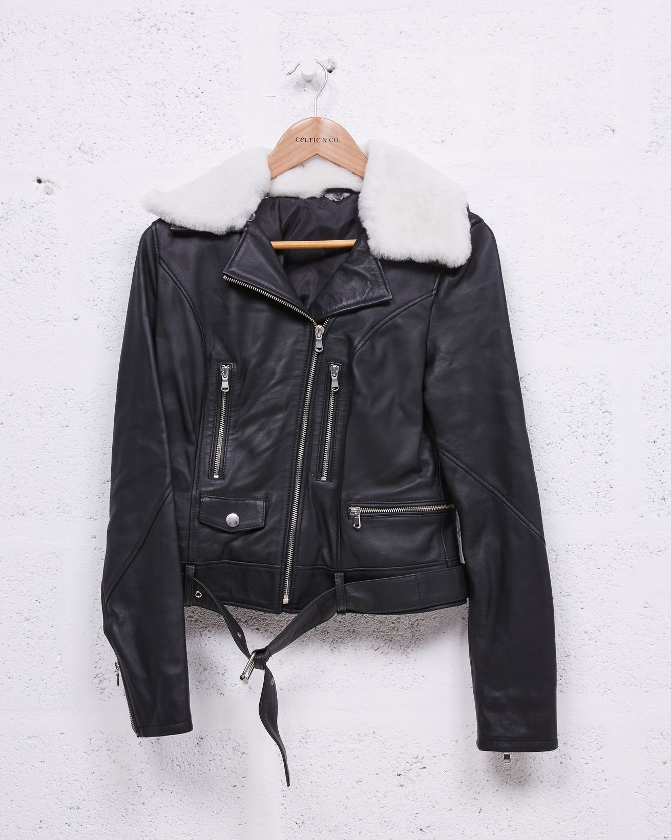 Biker Jacket / Black, Cream / S  