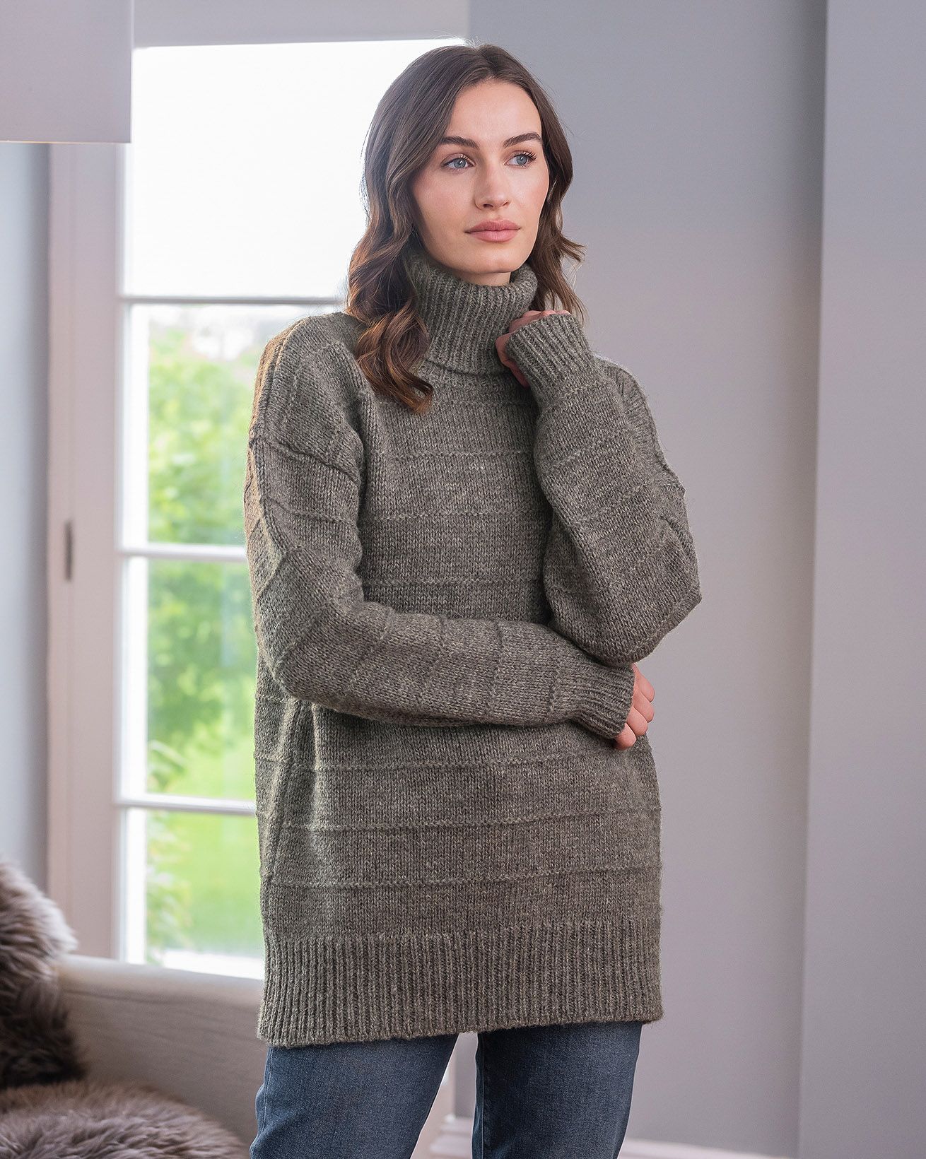 Purl Detail Turtleneck Sweater