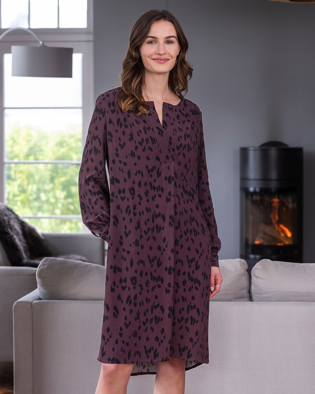 Printed Pleat Front Knee Length Dress