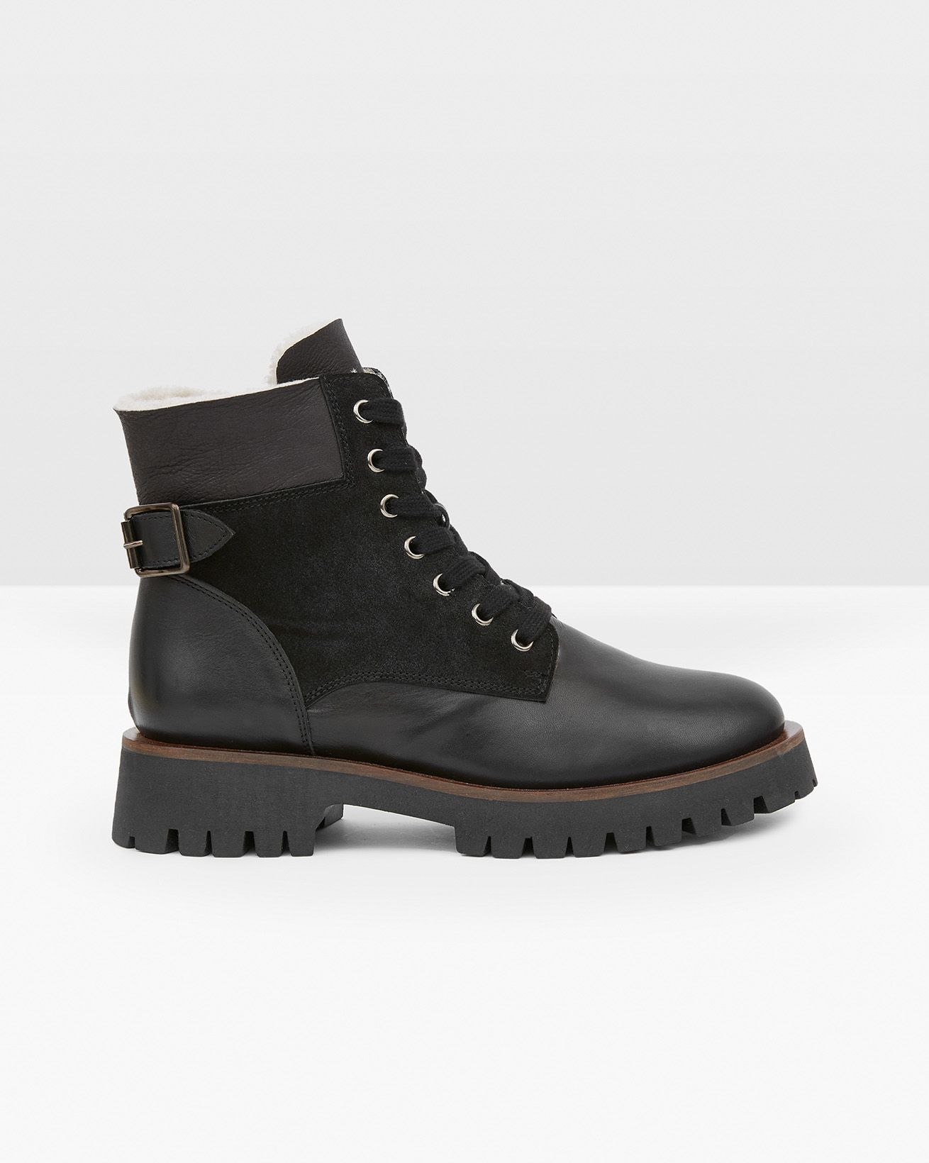 Sheepskin and Leather Lace Up Boots 
