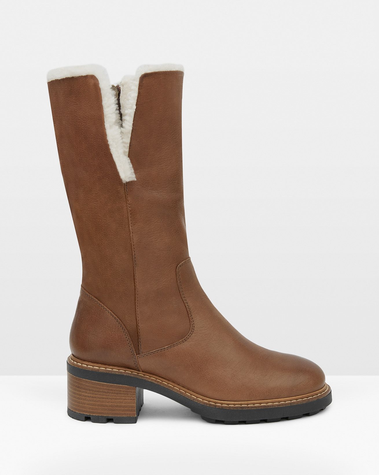 Bottes Mi-Mollet Talon Bloc Avec Détails En Peau De Mouton