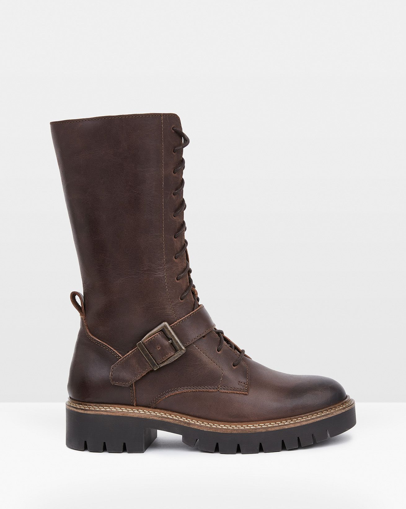 Strap Detail Tall Lace Up Boots