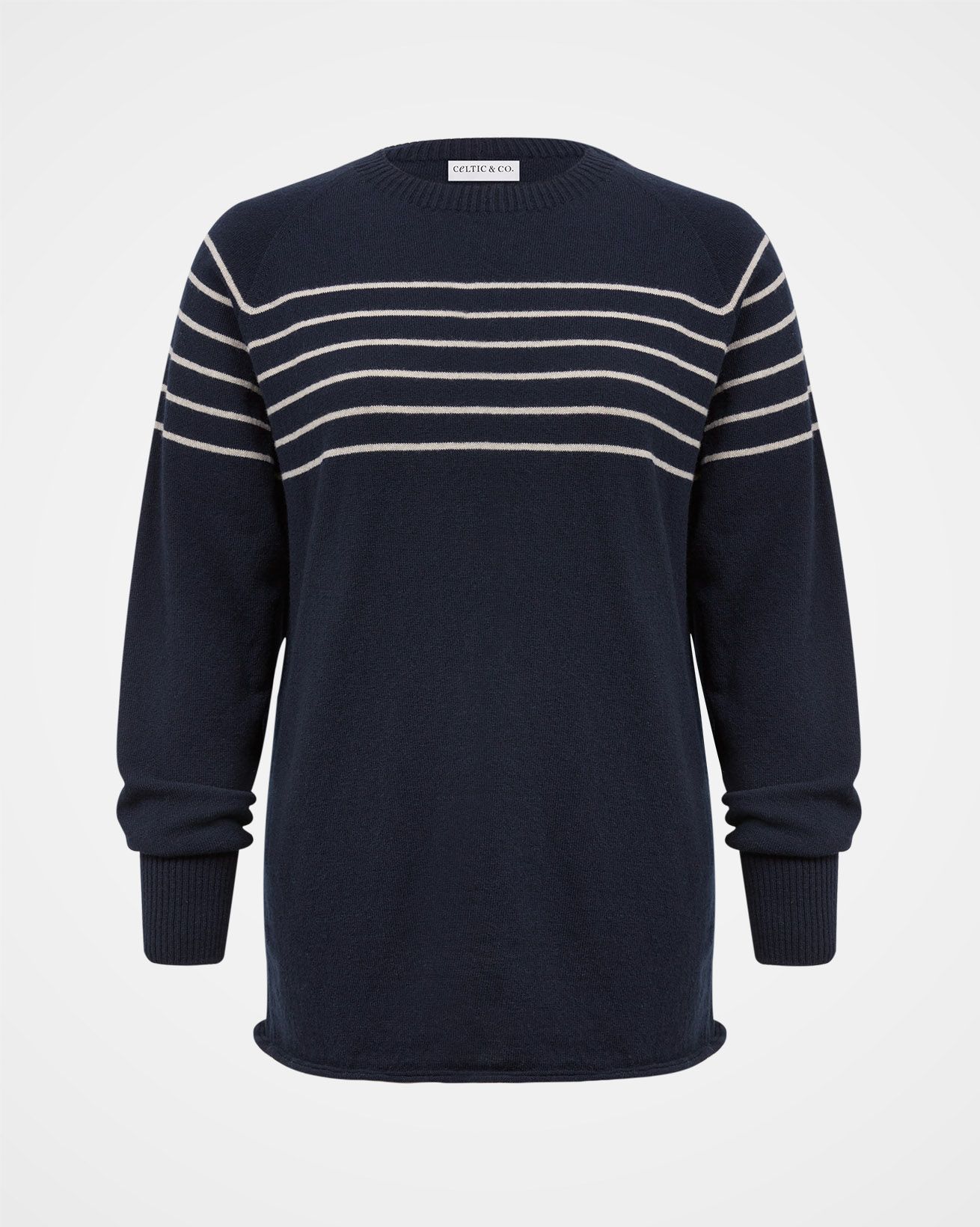 Geelong Slouch Crew Neck / Navy , Ecru Stripe / S