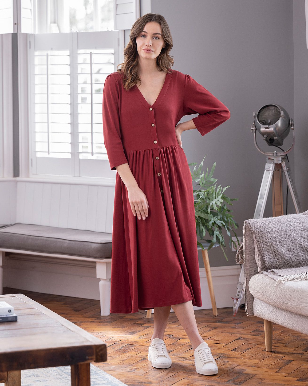 Button Through Jersey Midi Dress