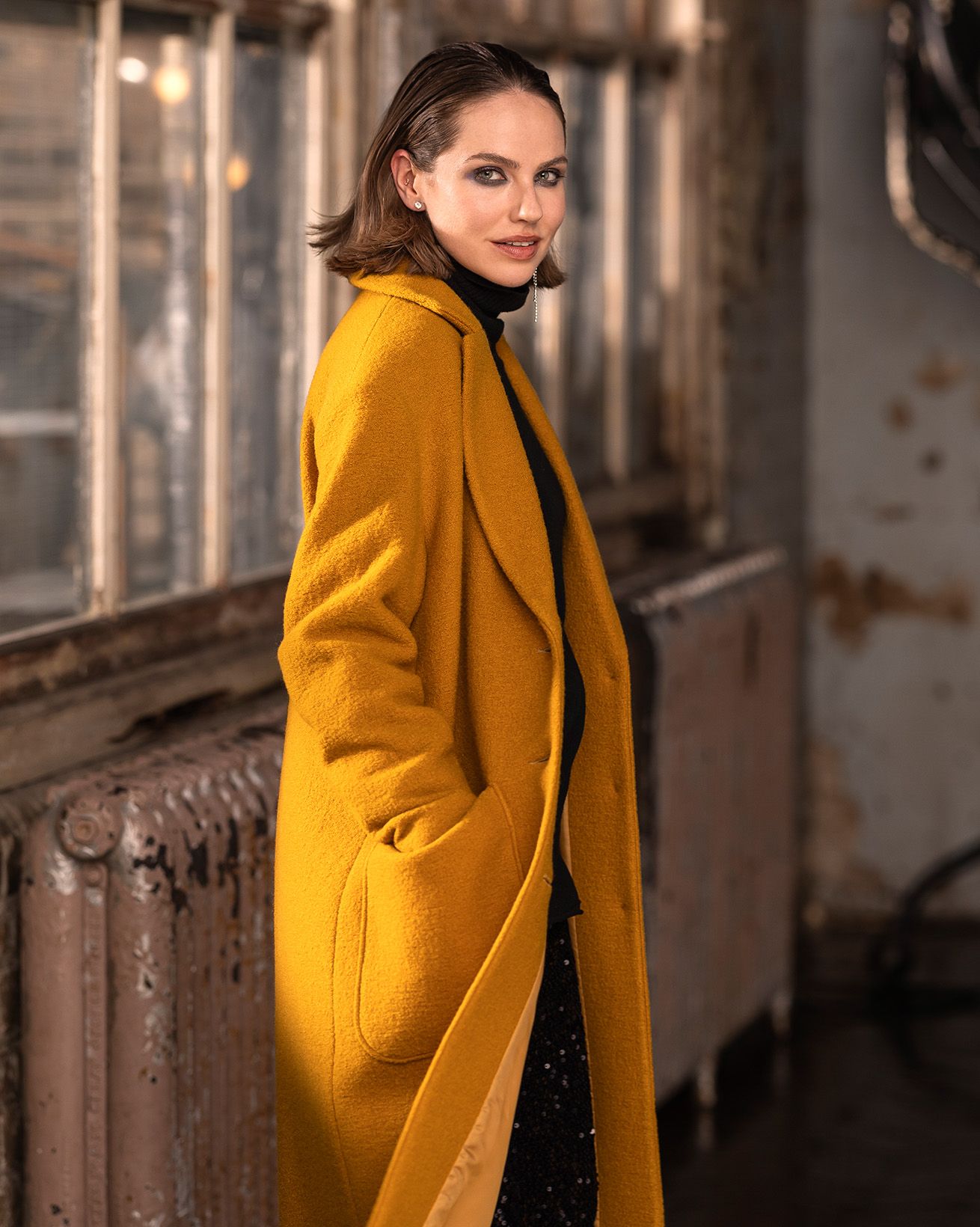 Boucle Wool Knee Length Coat