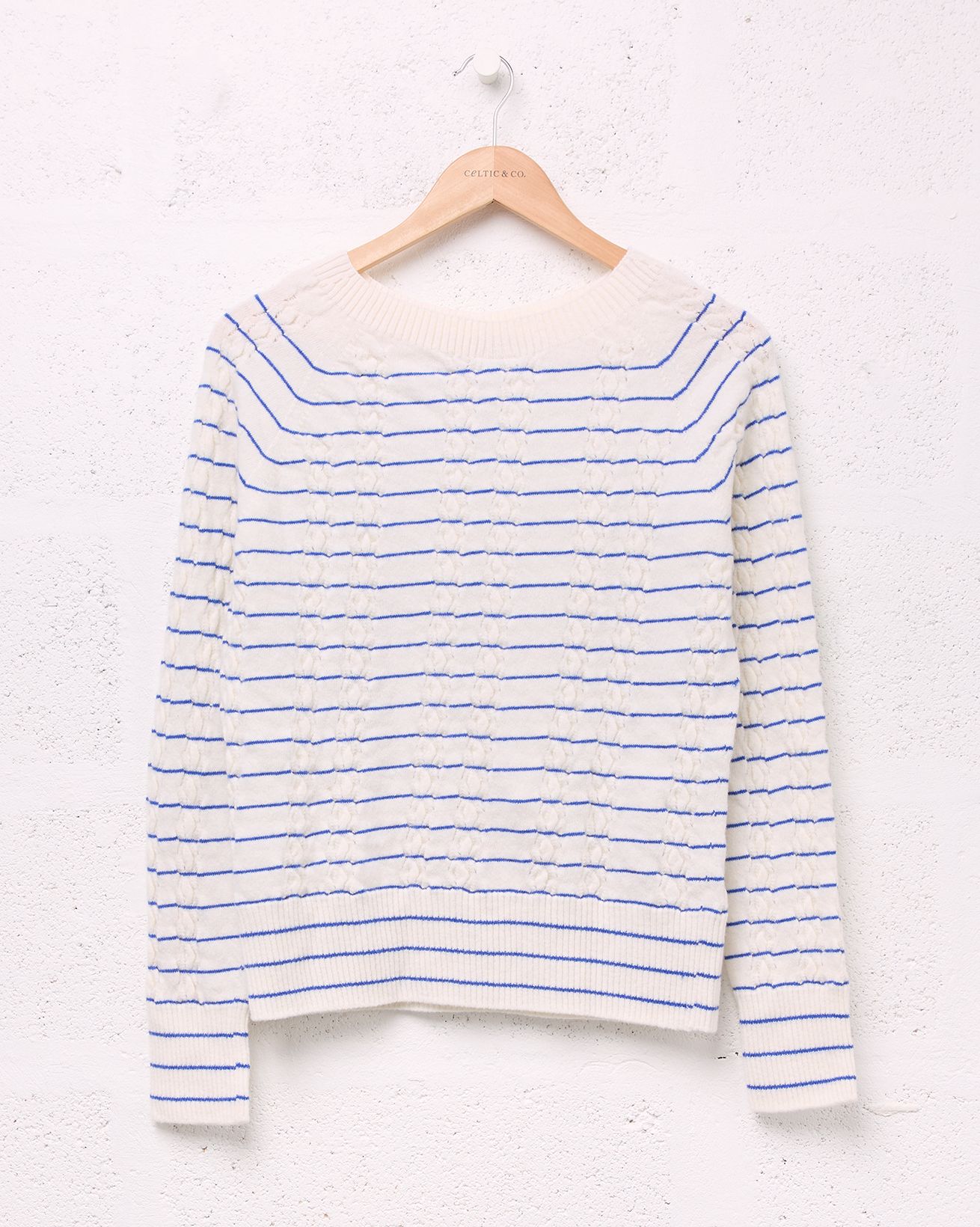 Striped Cable Jumper / Cobalt Ecru / S