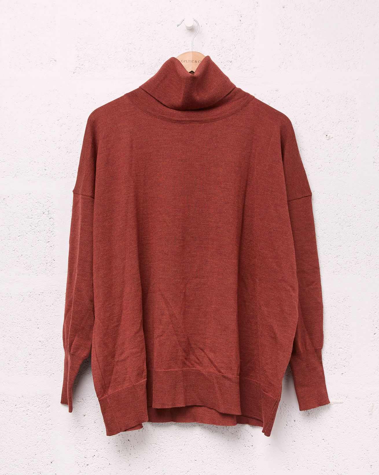 Slouchy Fine Knit Roll Neck / Dark Rust / S