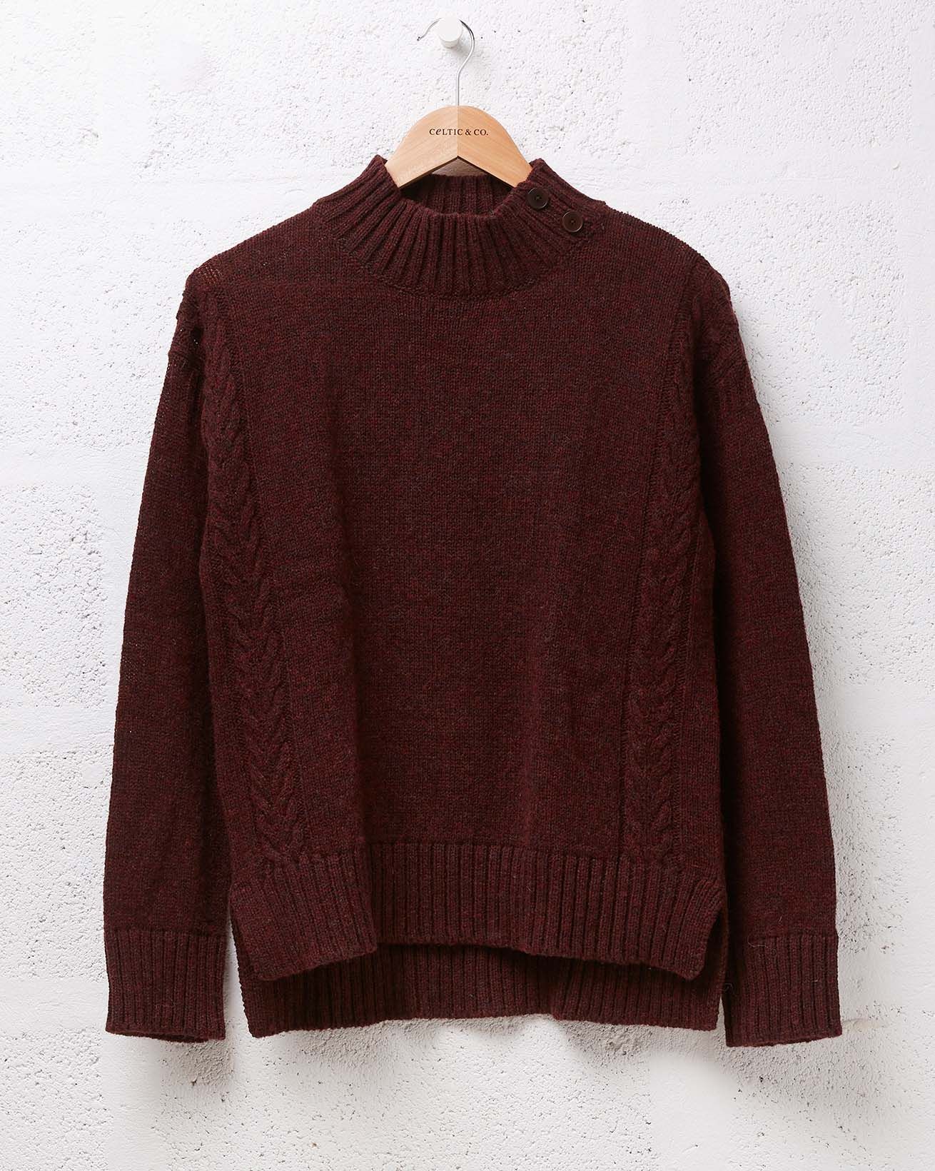 Button Neck Cable Gansey Jumper / Damson / S