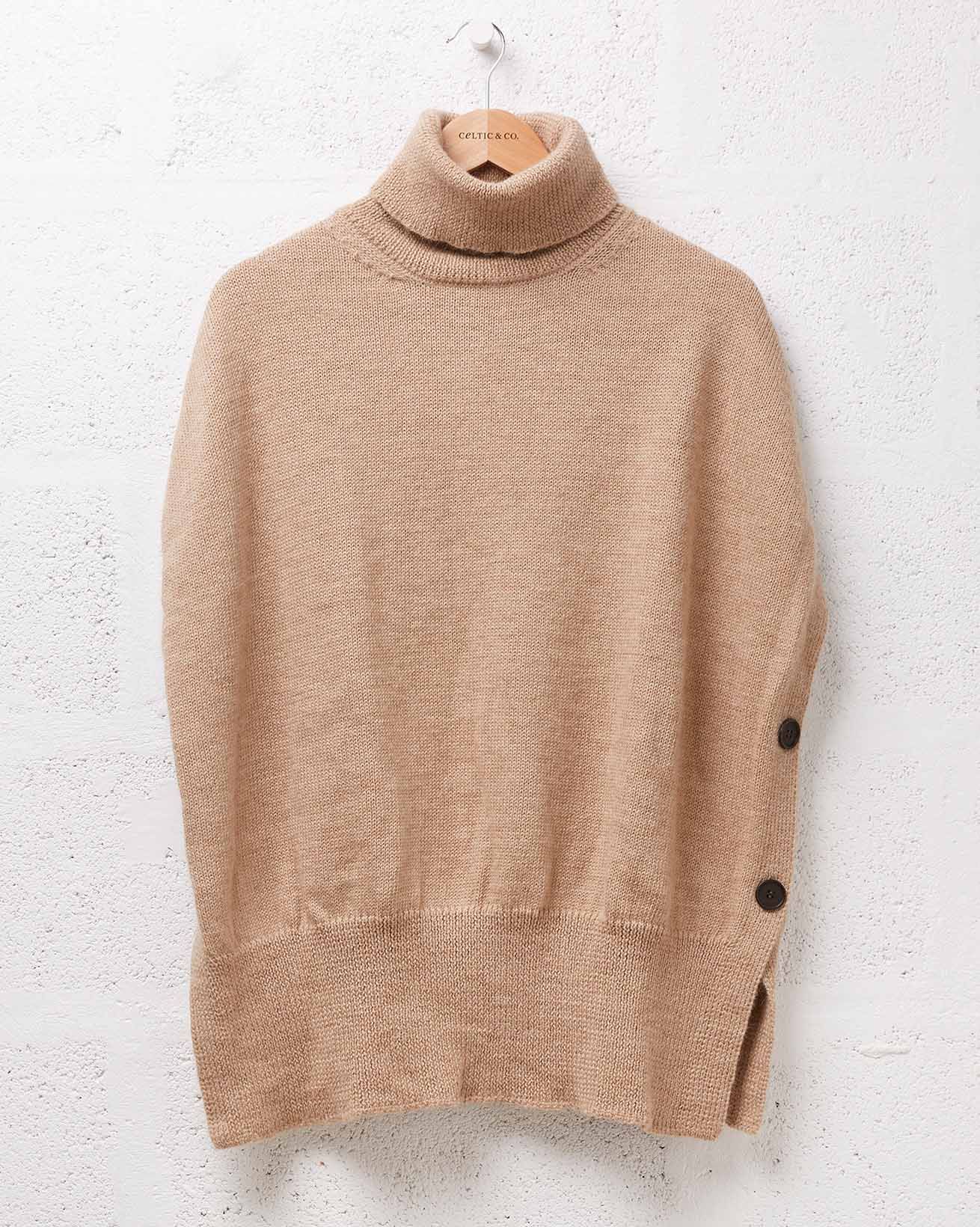 Alpaca Merino Roll Neck Poncho / Undyed Camel / S
