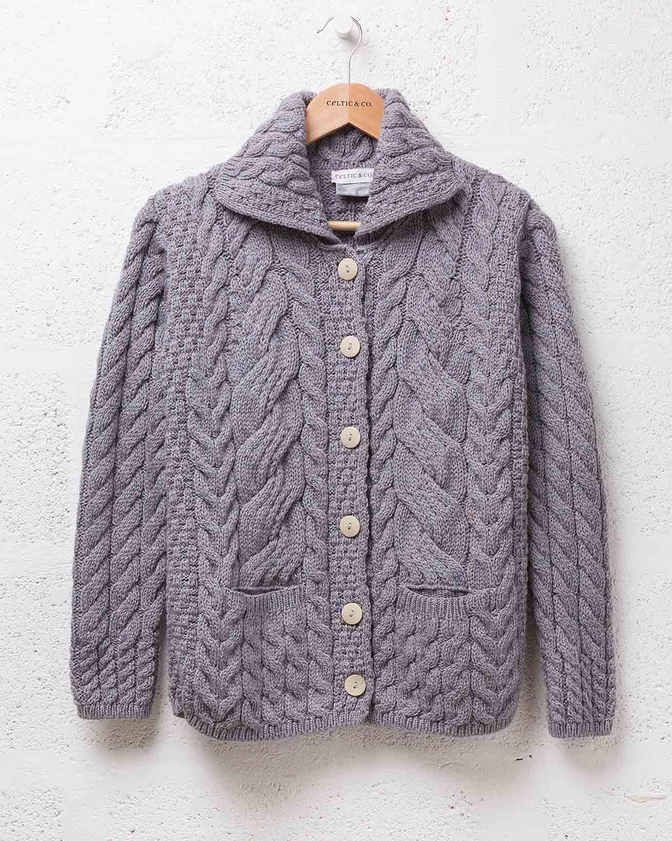 Cable Cardigan With Collar / Grey / S