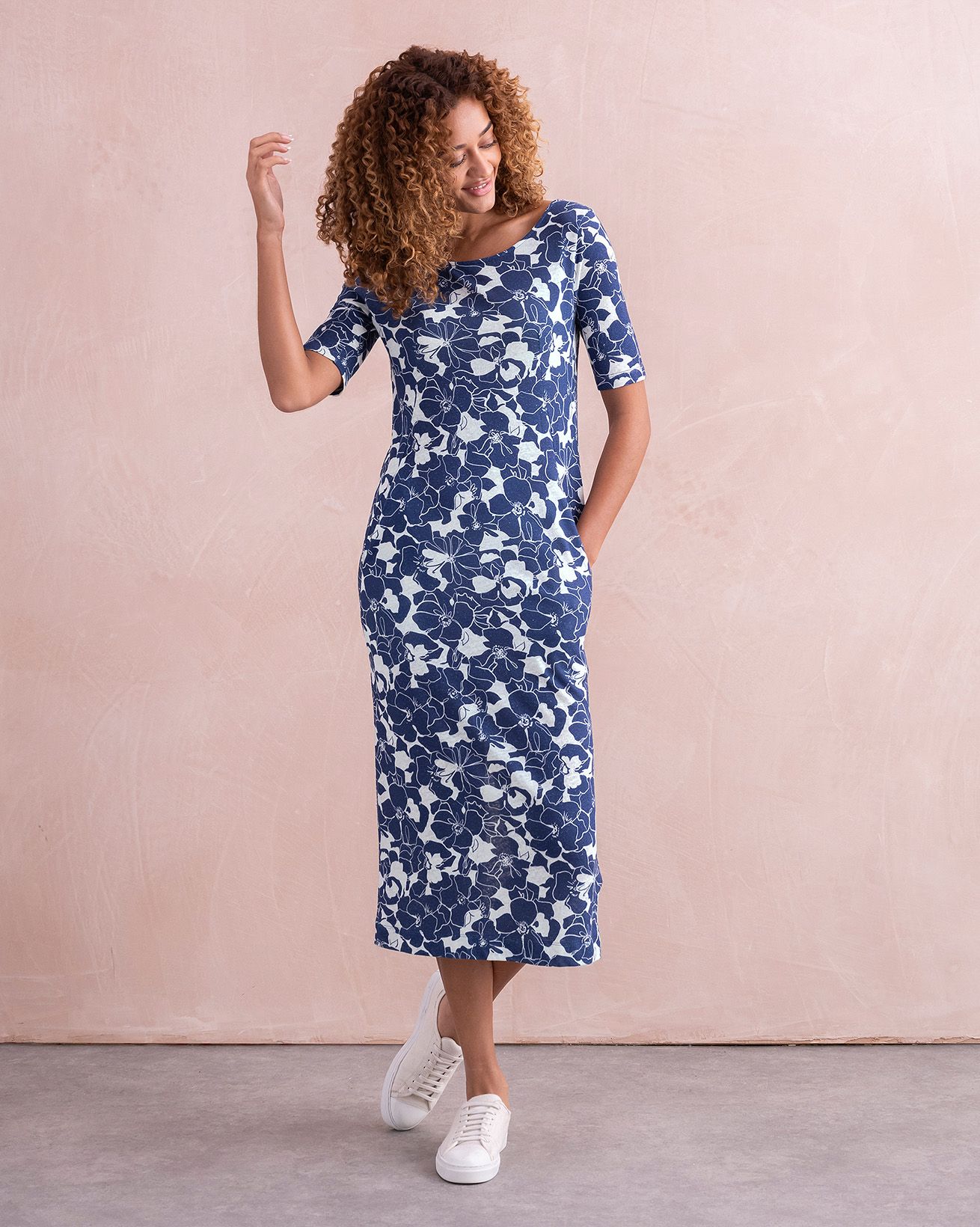 Linen Blend Button Back Dress