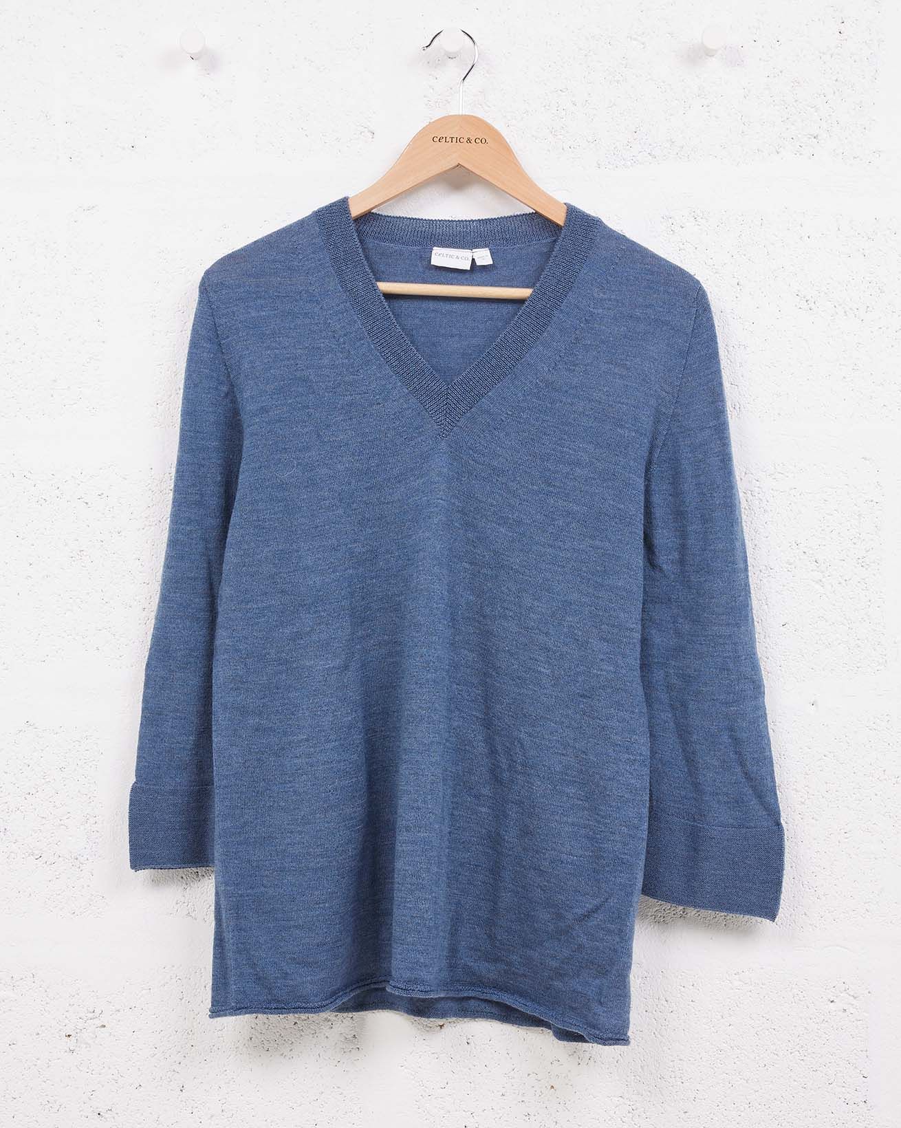 Fine Knit Merino V Neck Jumper / Indigo / S