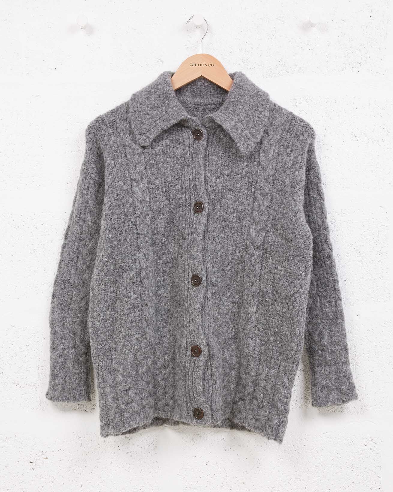 Alpaca Cotton Collared Cable Cardigan / Derby Grey / S