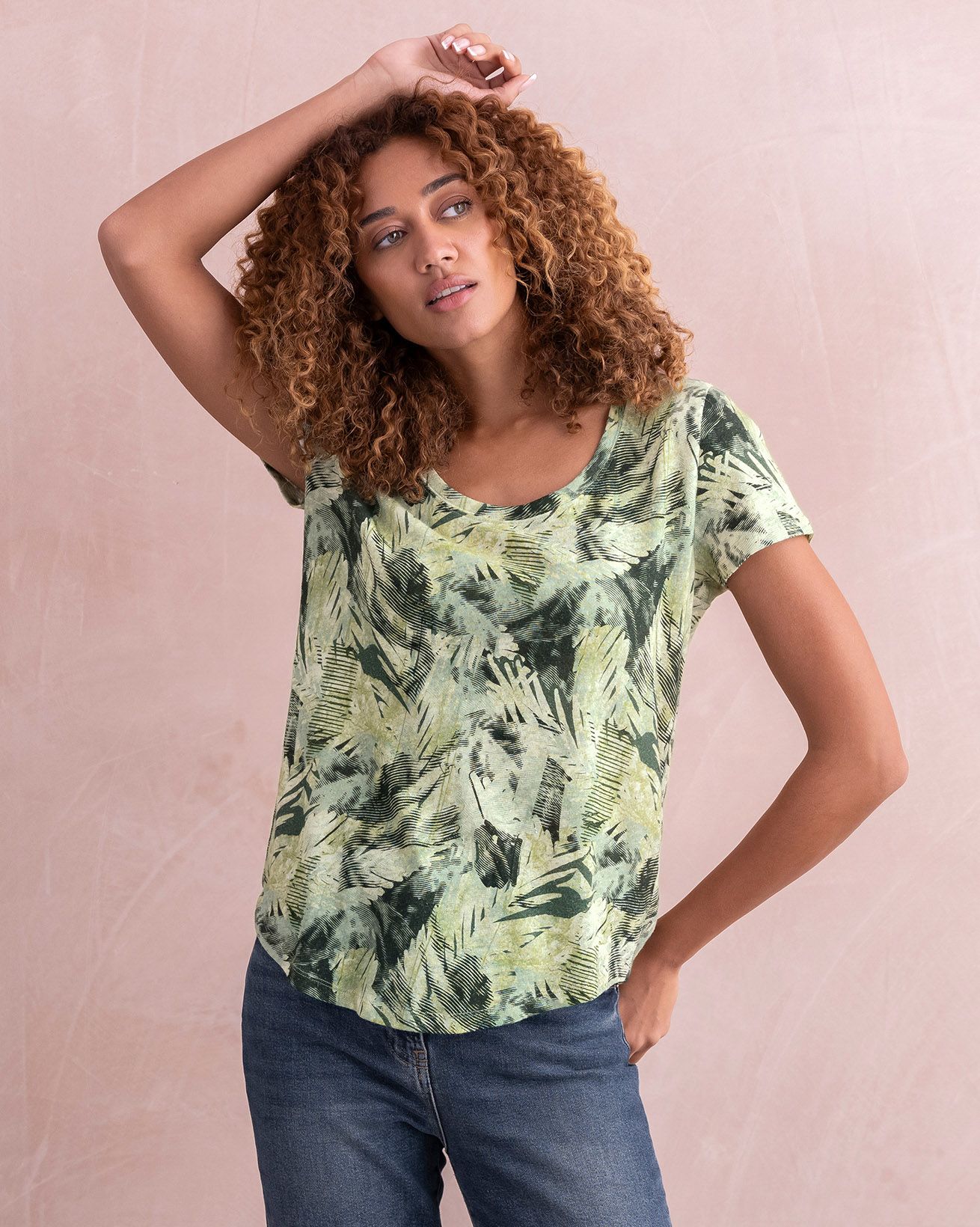 Linen Blend Scoop Neck T-Shirt