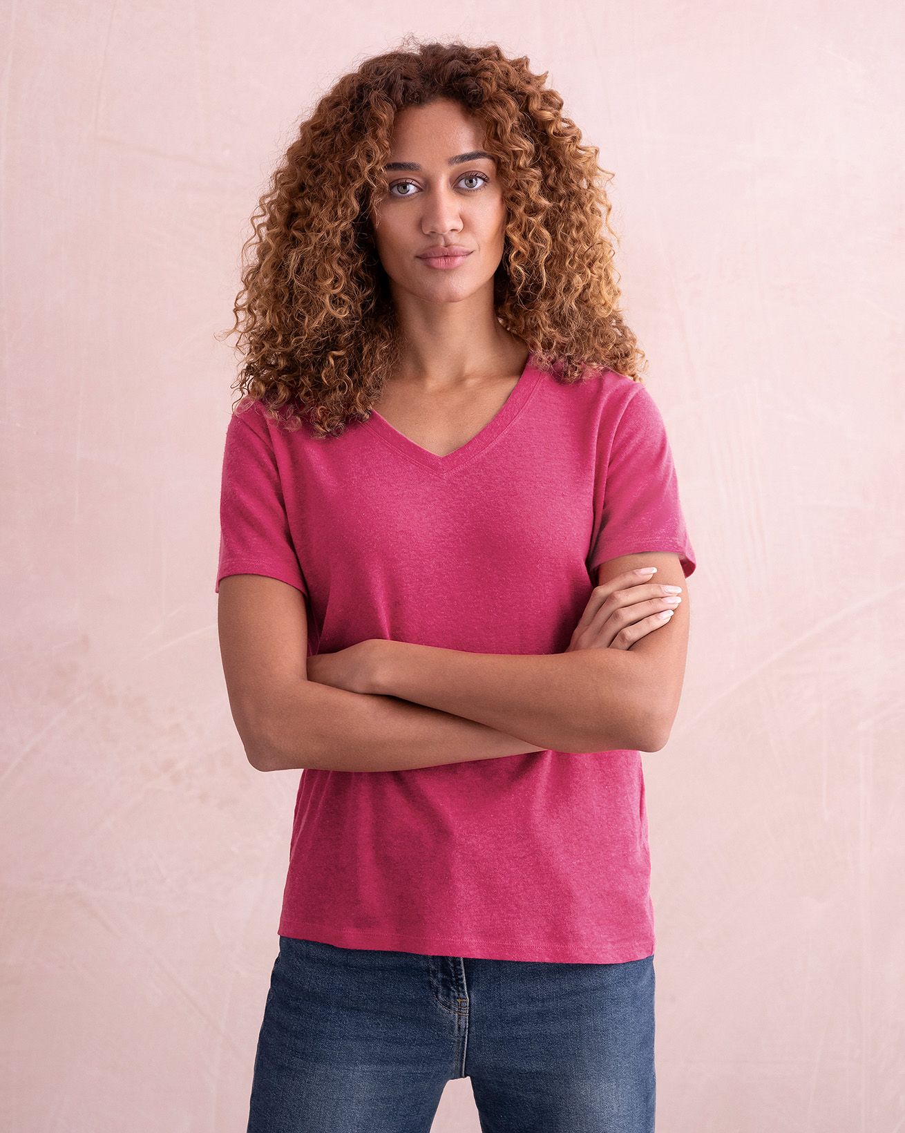 Linen Blend V Neck T Shirt