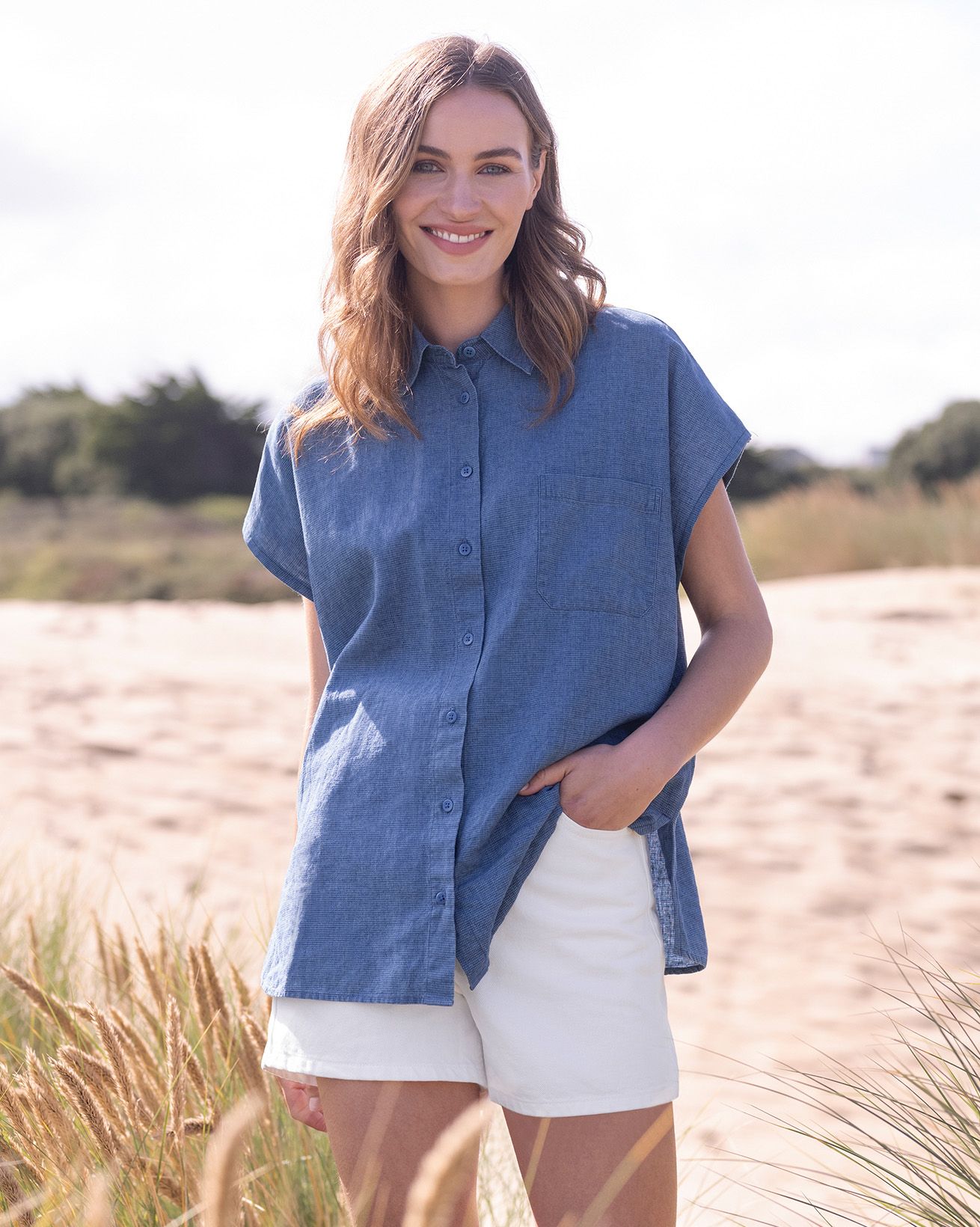 Linen Blend Drape Shirt