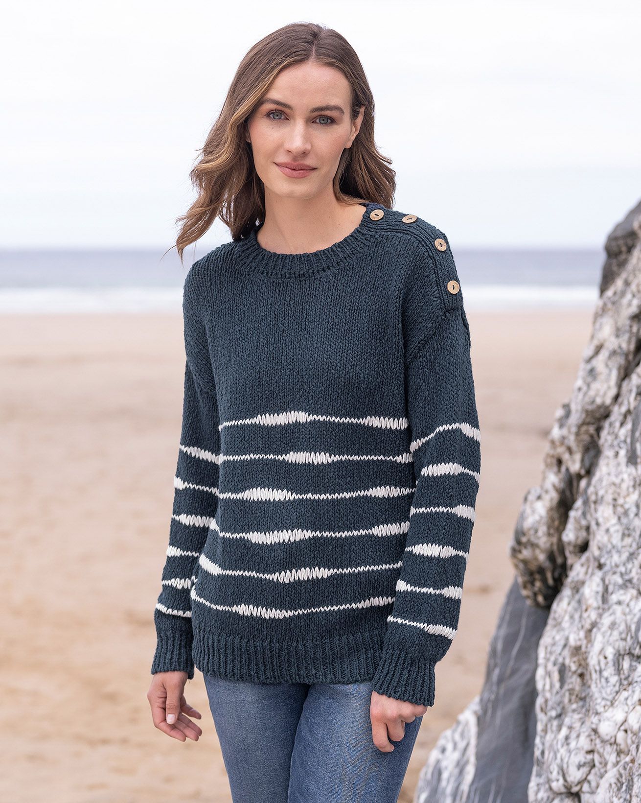 Linen Blend Drop Stitch Breton Jumper