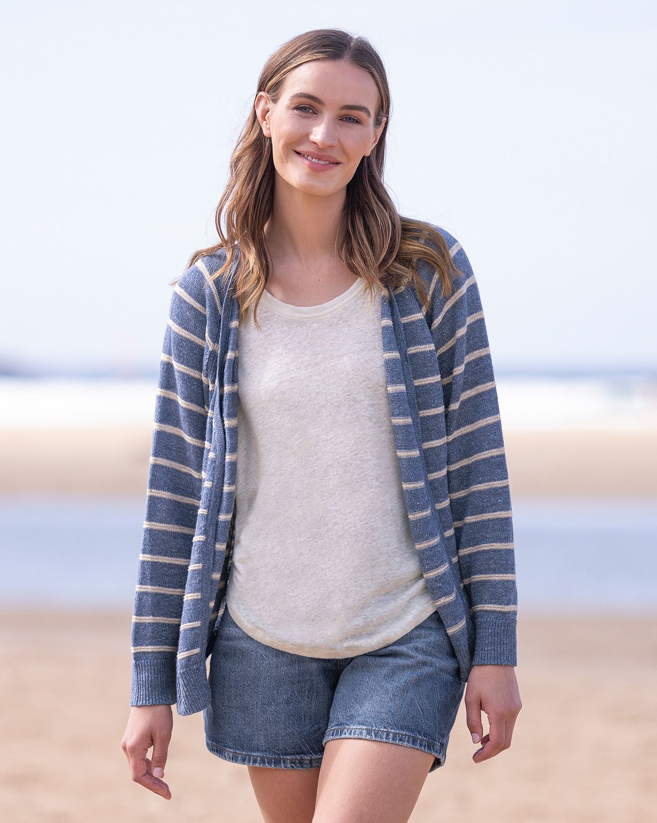 Linen Blend Fine Knit Edge To Edge Cardigan