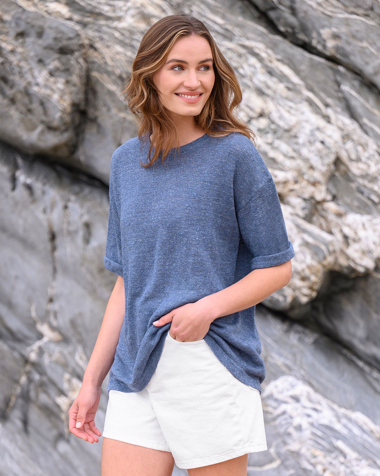 Linen Blend Fine Knit T-Shirt