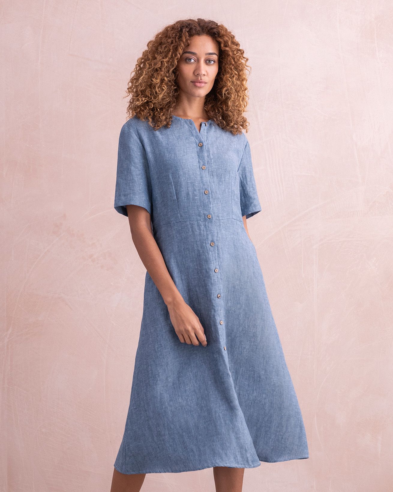 Linen Button Through Midi Dress