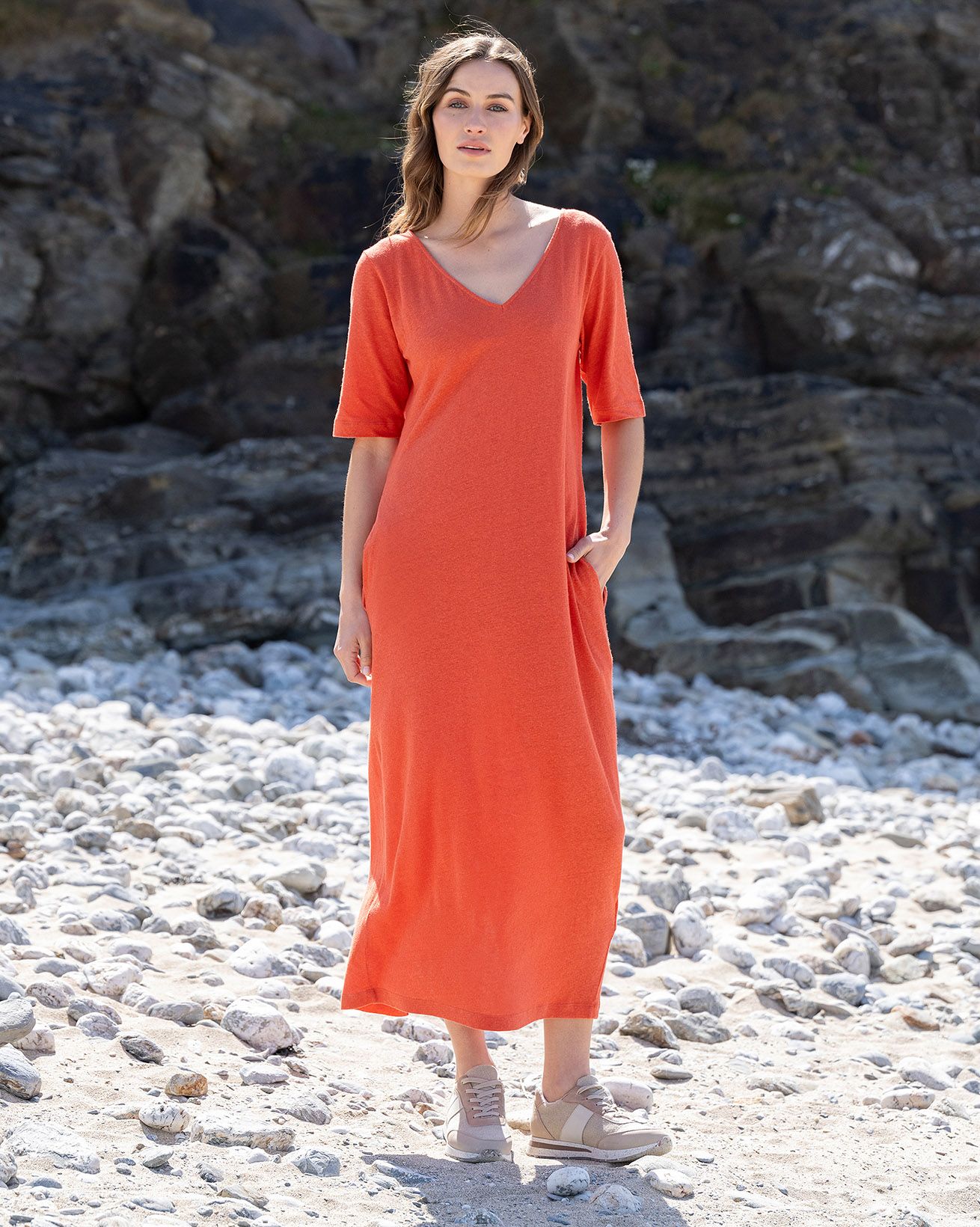 Linen v-neck print dress - Multi color AOP main image 0