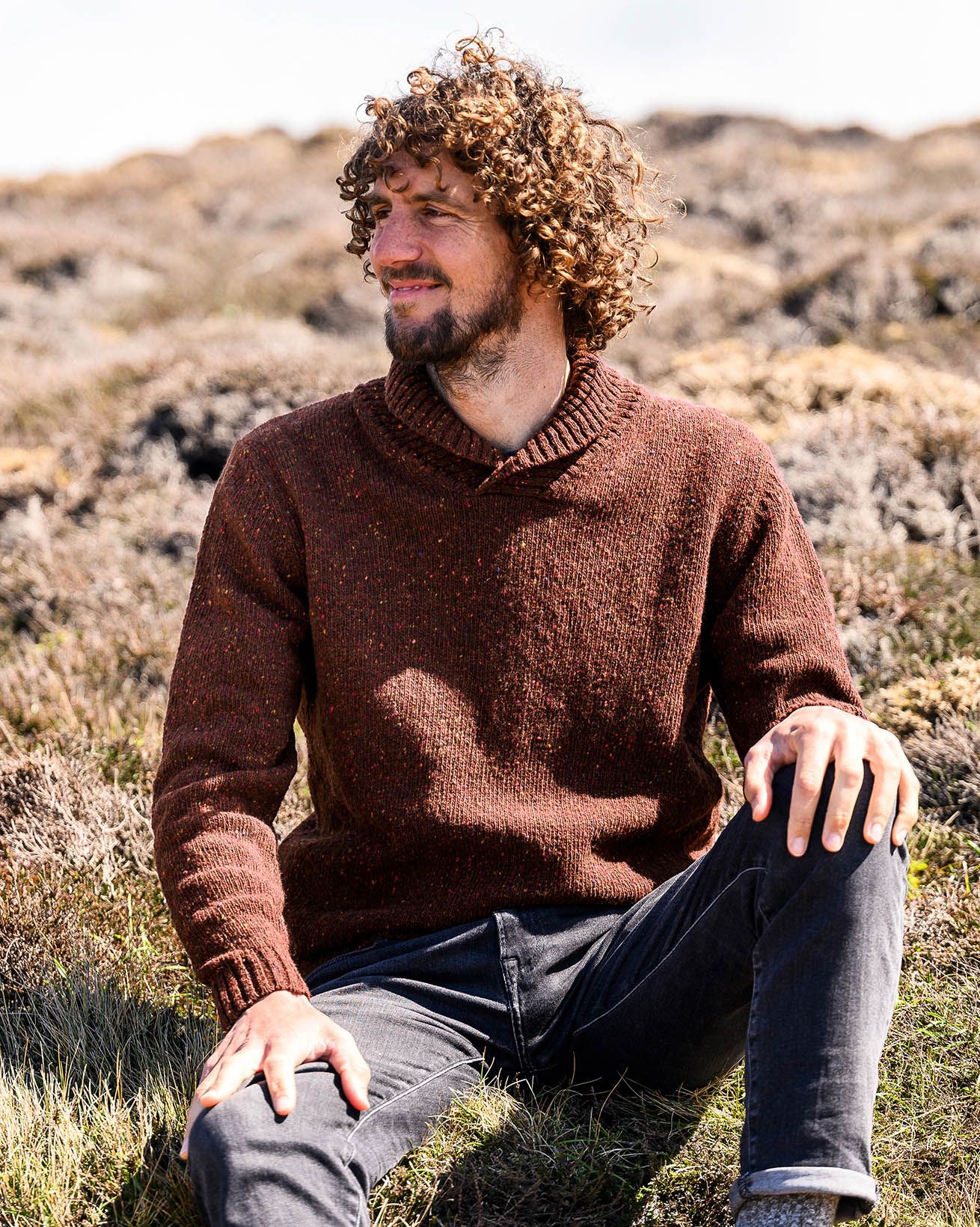Pull à col châle en laine Donegal homme