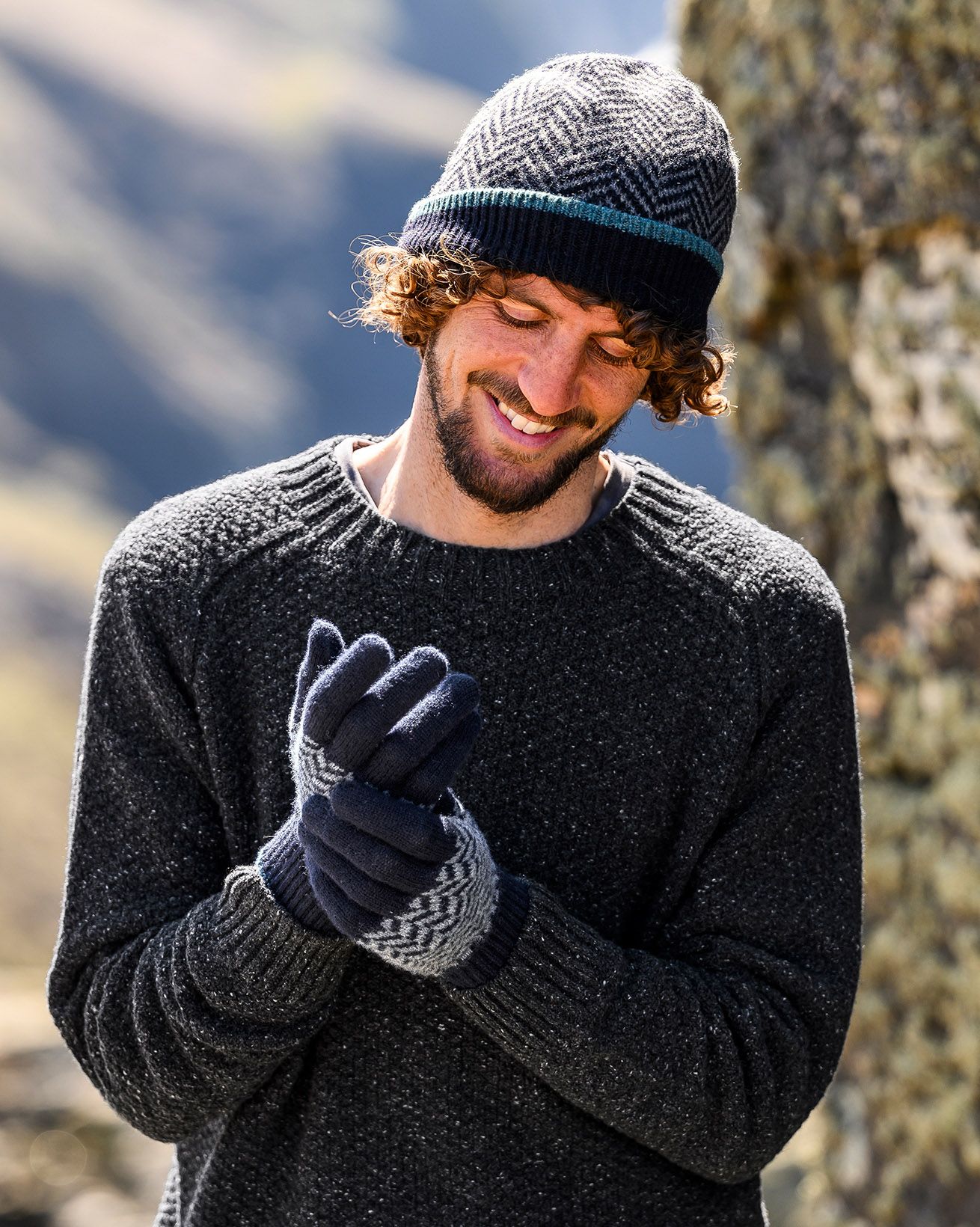 Bonnet en laine d’agneau à motifs chevrons homme