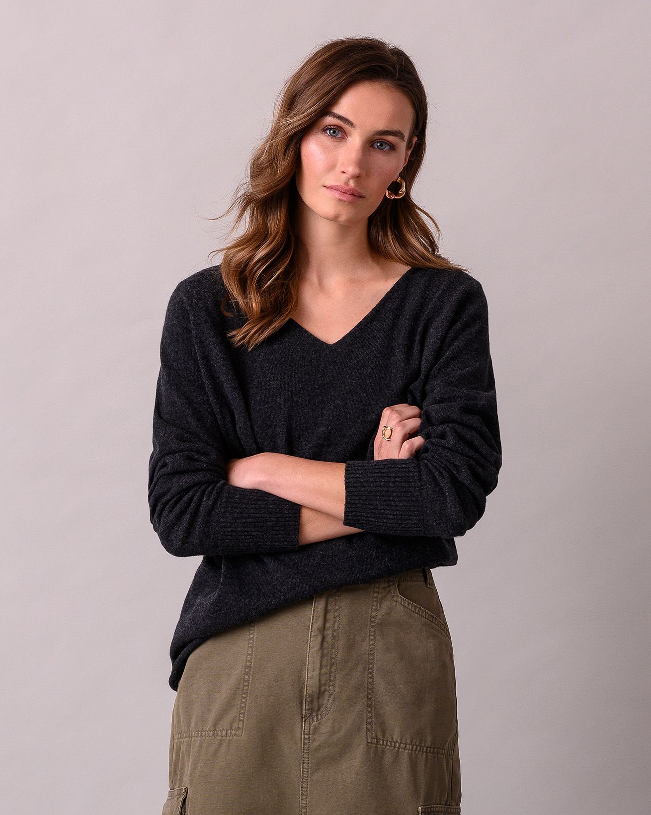 Slouch-Pullover Aus Geelong-Wolle Mit V-Ausschnitt