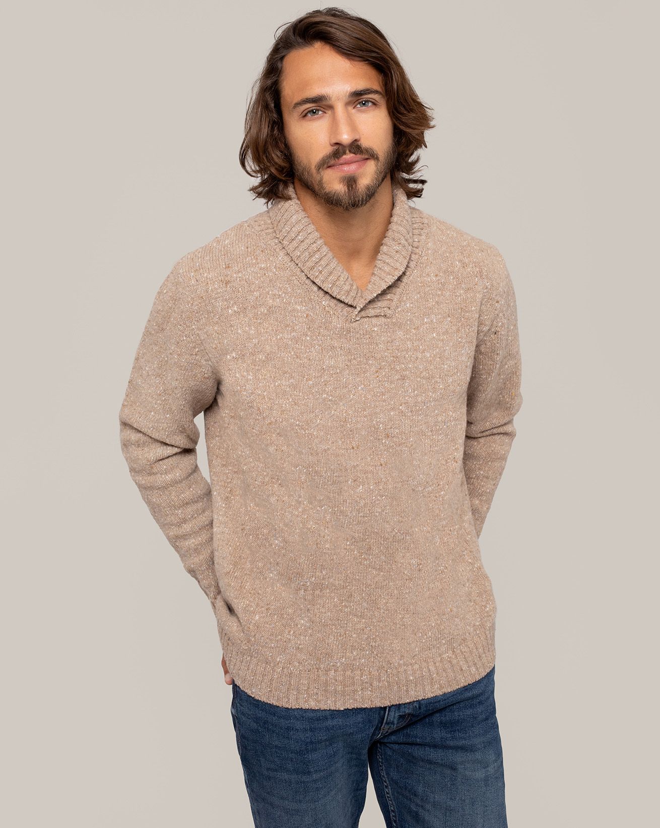 Pull à col châle en laine Donegal homme