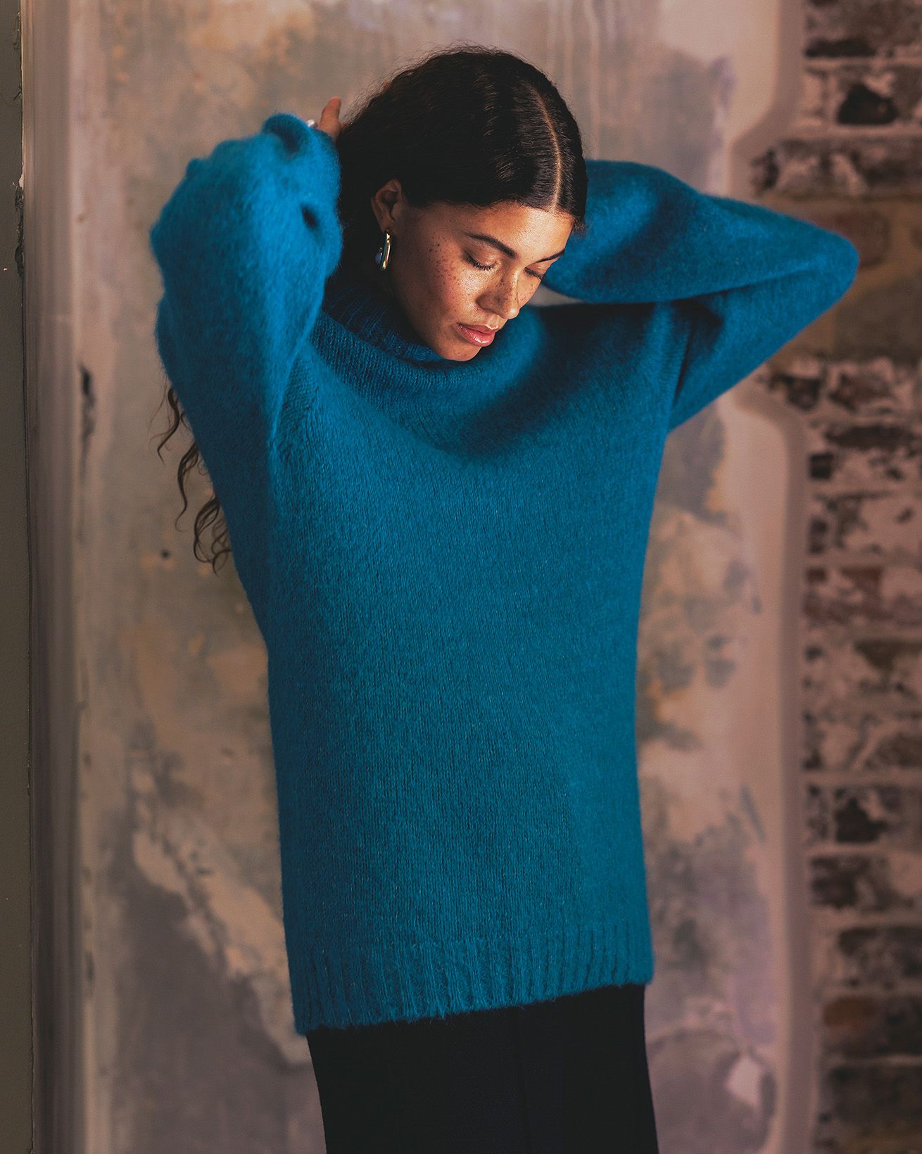 Alpaca Blend Slouch Turtleneck Sweater